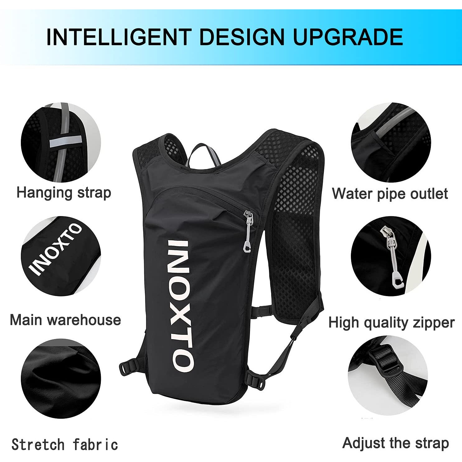 Inoxto Running Hydration Vest Backpack Lightweight Insulated Pack With 1.5L Water Bladder Bag Daypack For Hiking Trail Running Cycling Race Marathon For Women Men (Black)