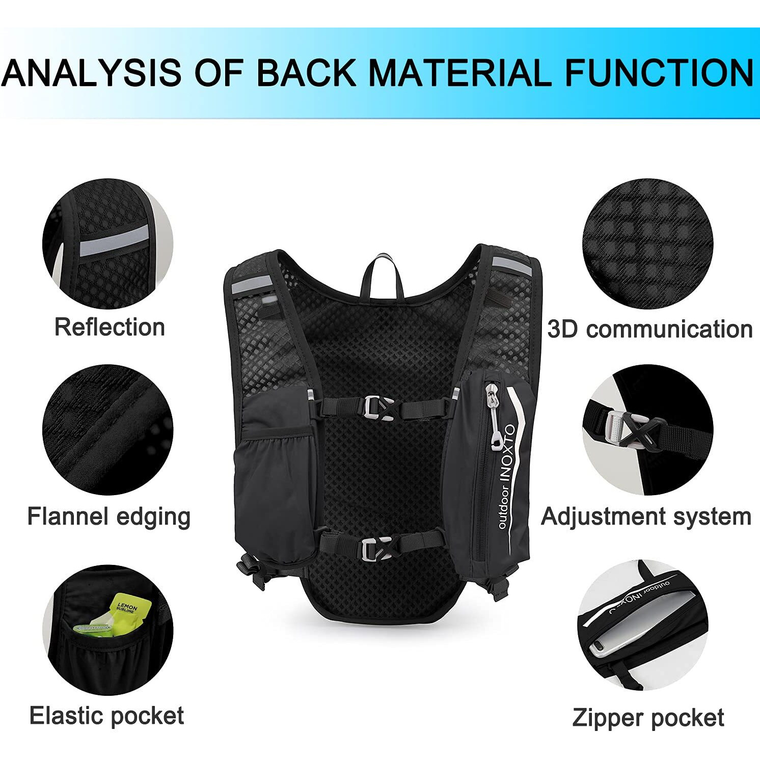 Inoxto Running Hydration Vest Backpack Lightweight Insulated Pack With 1.5L Water Bladder Bag Daypack For Hiking Trail Running Cycling Race Marathon For Women Men (Black)