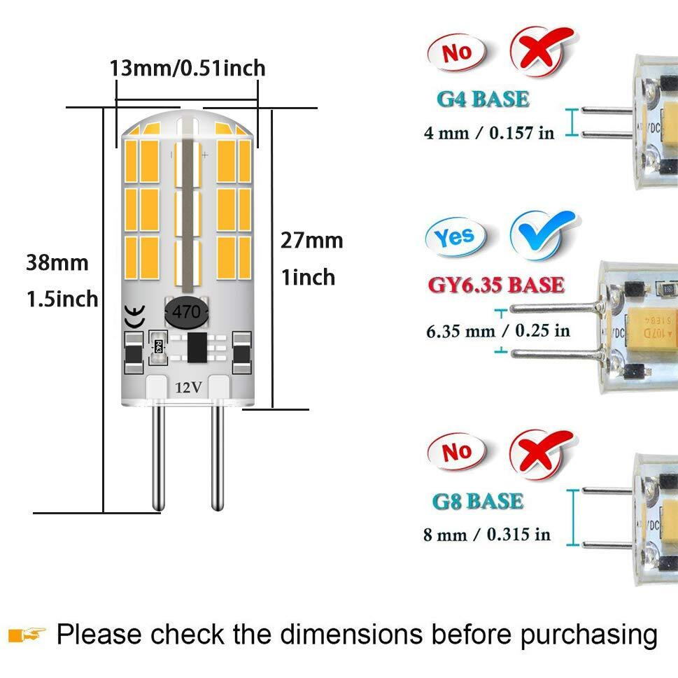 Gy6.35 G6.35 Bi-Pin Base Led Bulb 4Watt Ac Dc 12V Silica Gel Crystal Warm White 2700K-3000K Landscape Lighting Jc Type  Equivalent 25W- 30W Q35/Cl/T4 Halogen Bulbs (5-Pack)