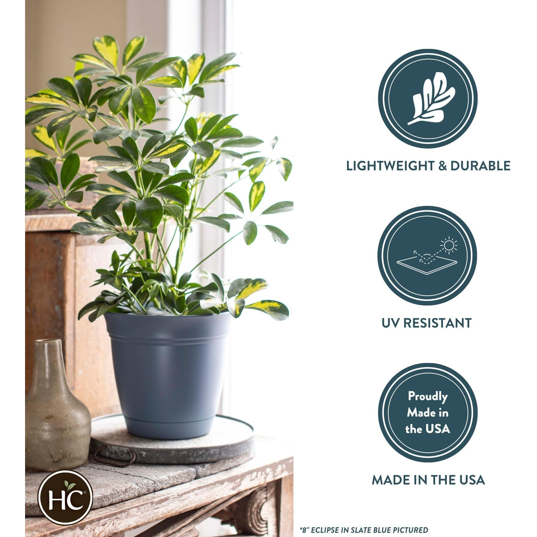 The Hc Companies 16 Inch Eclipse Round Planter With Saucer - Indoor Outdoor Plant Pot For Flowers  Vegetables  And Herbs  Warm Gray