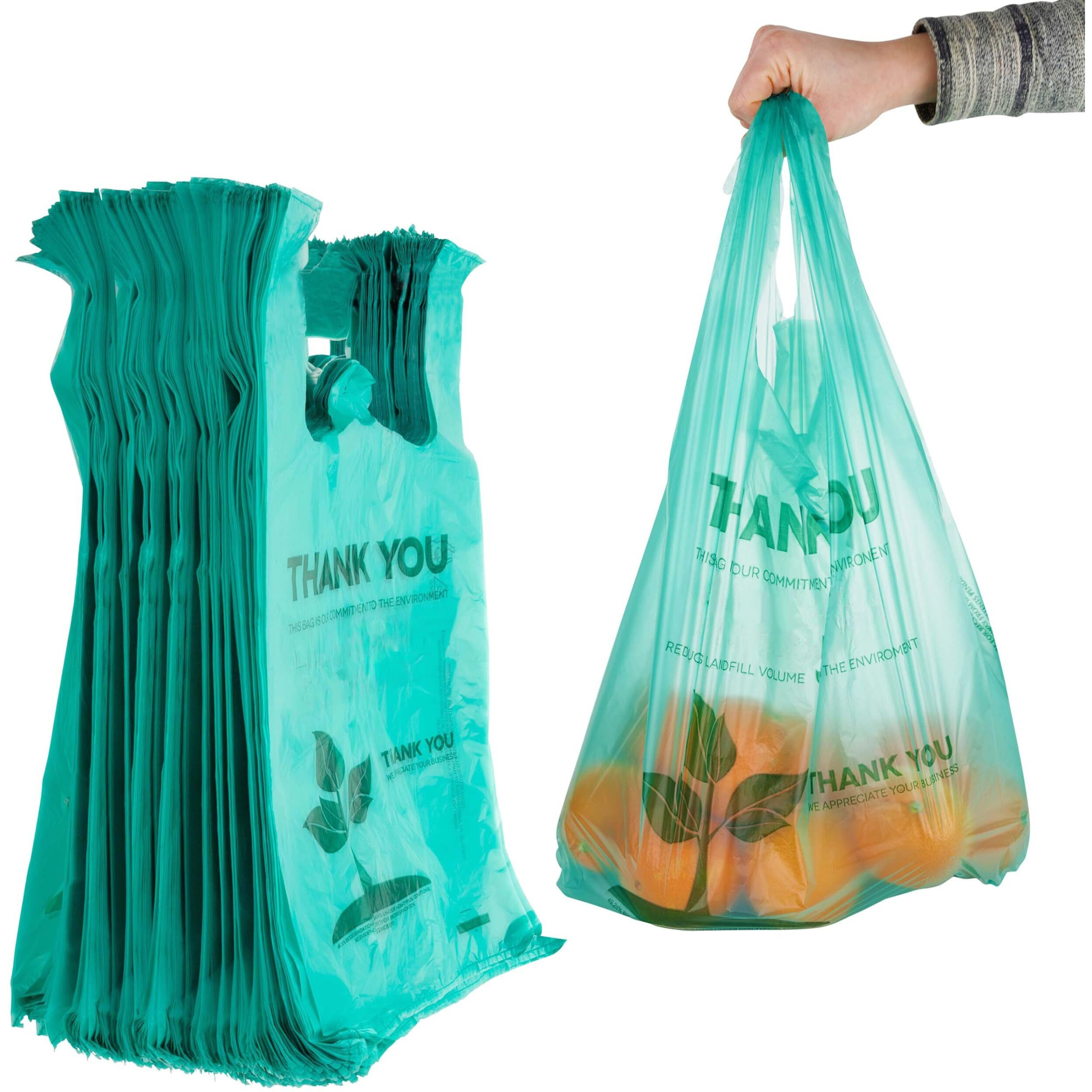 Stock Your Home Eco Grocery Bags Disposable (200 Pack) T-Shirt Thank You Bag With Handles For Supermarket  Groceries  Produce  Shopping  Trash  Small Baggies Bulk