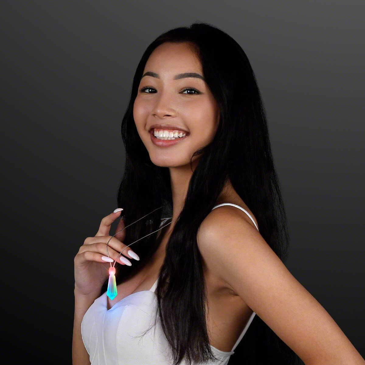 Set Of 5 Mystic Crystal Light Up Necklaces With Color Change Led Pendant