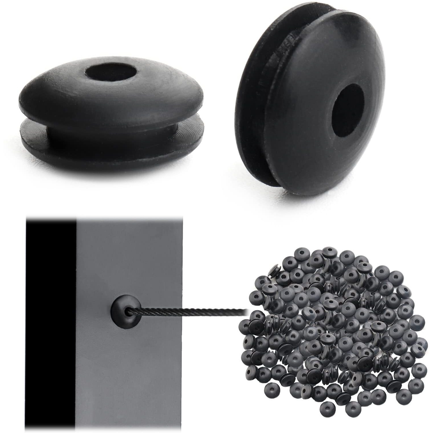 Muzata 250Pack 1/8"" 5/32"" Level Wheel Protector Sleeve Black Silicone Rubber Cable Railing Kit Only For Level Metal Posts 1/8"" 5/32"" Cable Cb29  Cp3