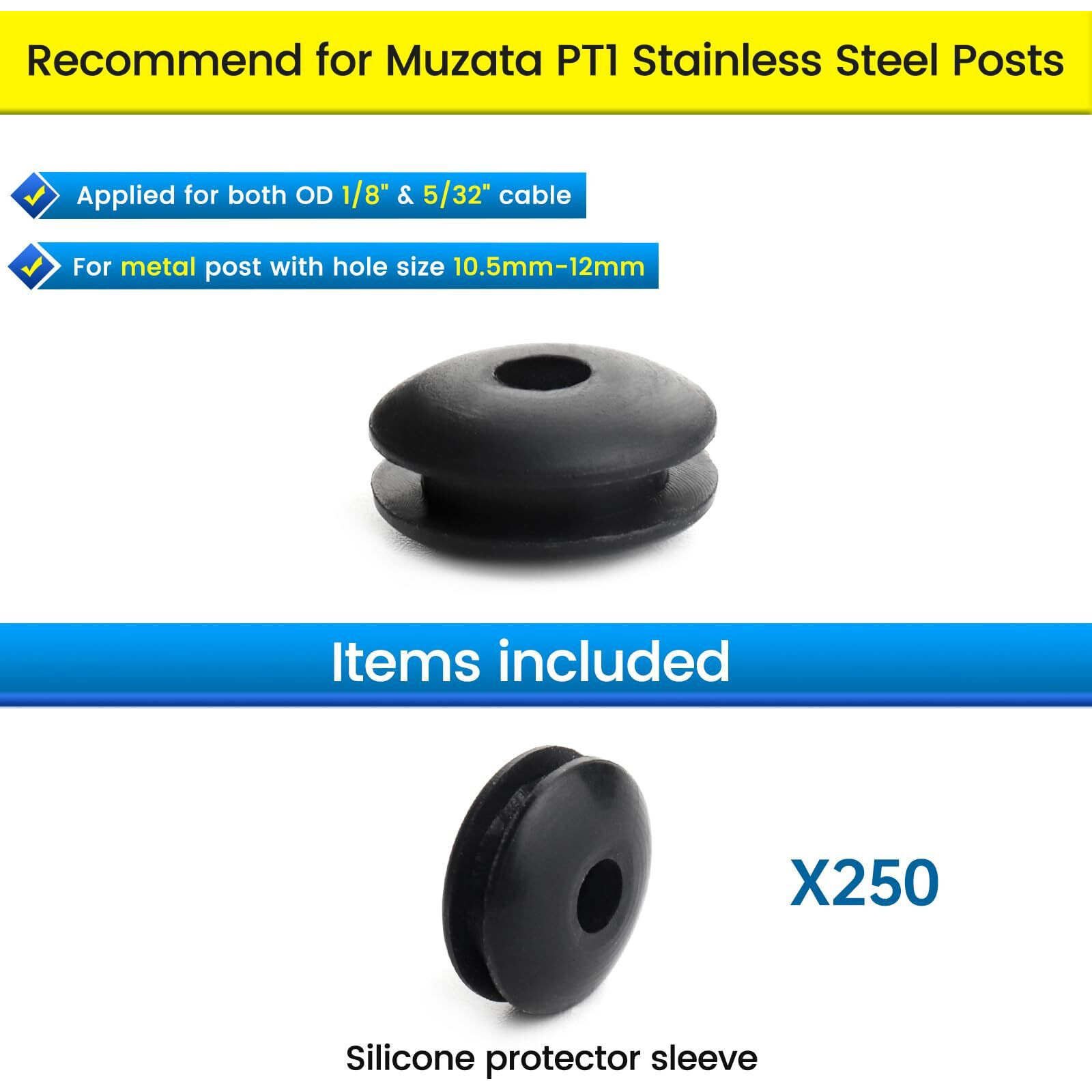 Muzata 250Pack 1/8"" 5/32"" Level Wheel Protector Sleeve Black Silicone Rubber Cable Railing Kit Only For Level Metal Posts 1/8"" 5/32"" Cable Cb29  Cp3