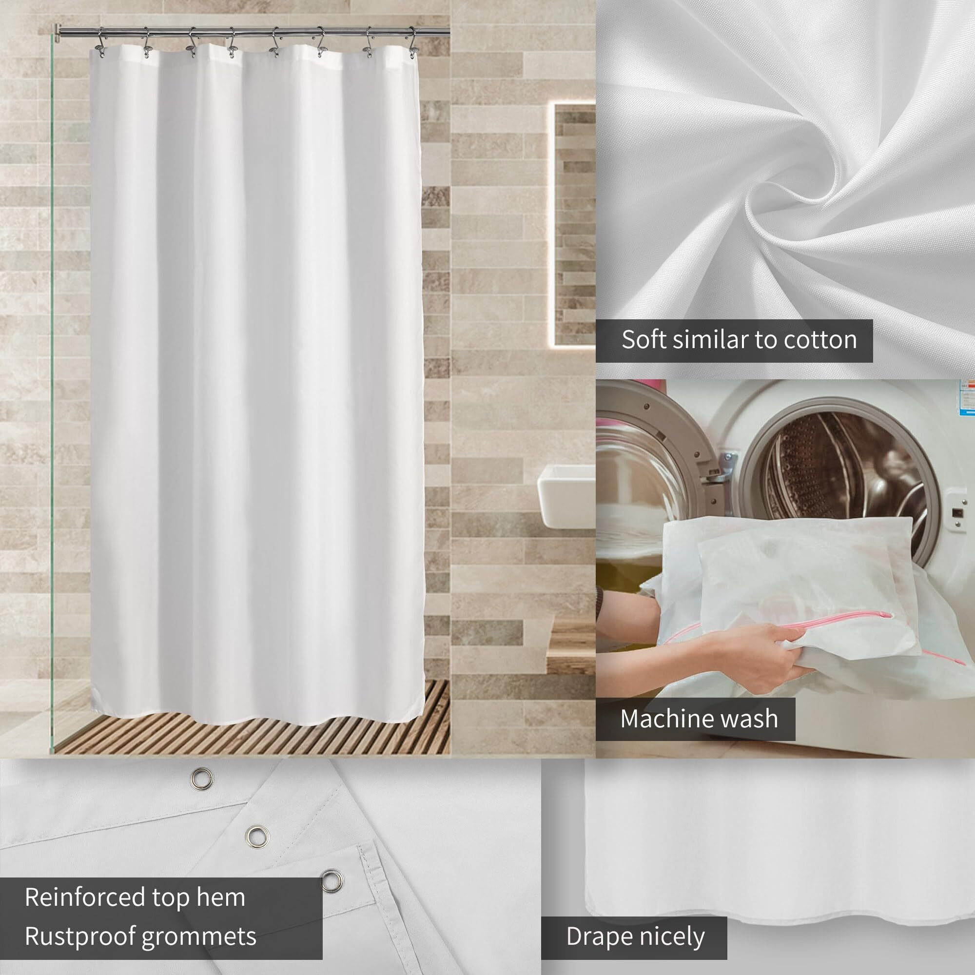Alyvia Spring Stall Fabric Shower Curtain Liner Waterproof - 48"" X 72""  Soft & Lightweight Stall Size Shower Curtain With Magnets  Machine Washable - 48X72  White