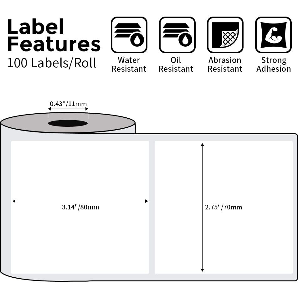 Phomemo Multi-Purpose Square Self-Adhesive Label For Phomemo M200/M220 Label Printer 2.75"" X 3.14""(70X80Mm)  100 Labels/Roll Black On White