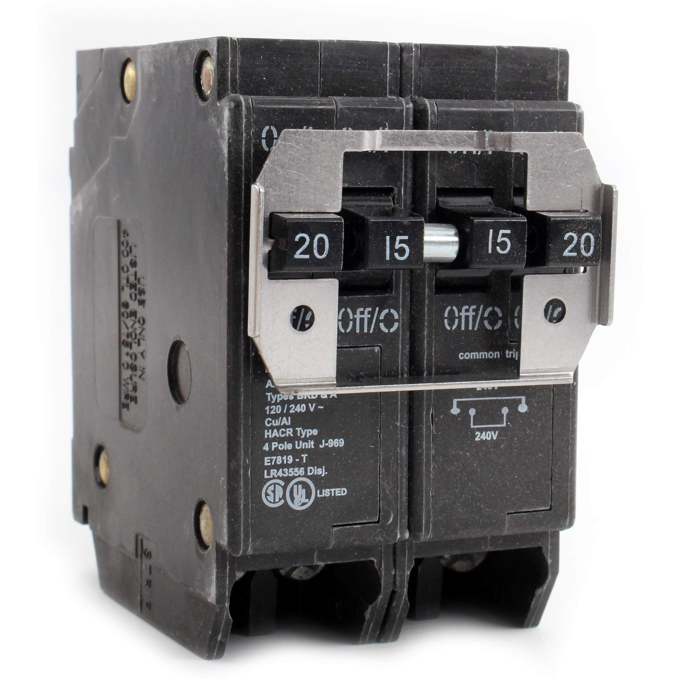 Eaton Bqc220215 Quadplex Circuit Breaker  20-Amp  2-Pole & 15-Amp  2-Pole  120/240-Volt