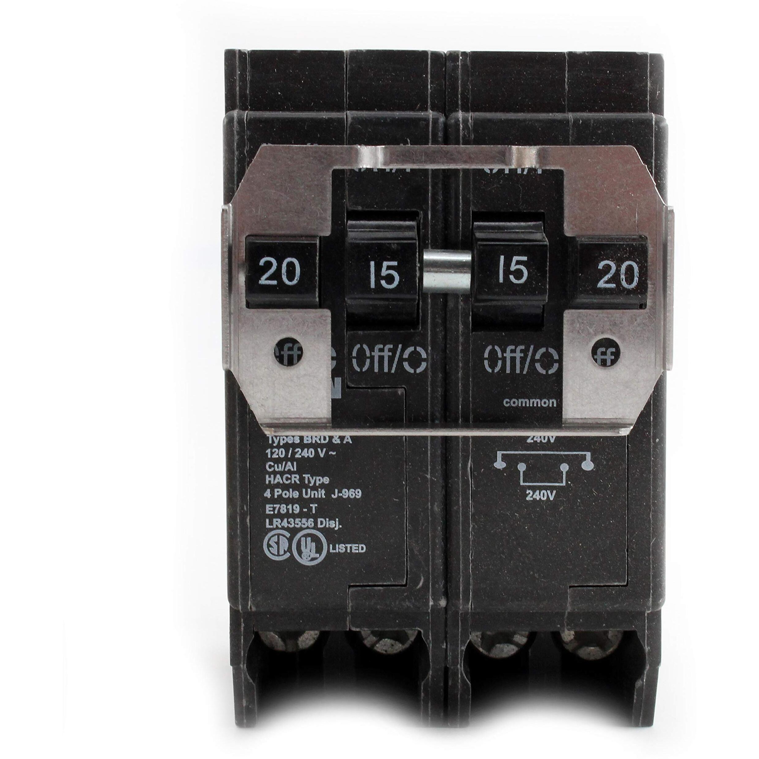Eaton Bqc220215 Quadplex Circuit Breaker  20-Amp  2-Pole & 15-Amp  2-Pole  120/240-Volt