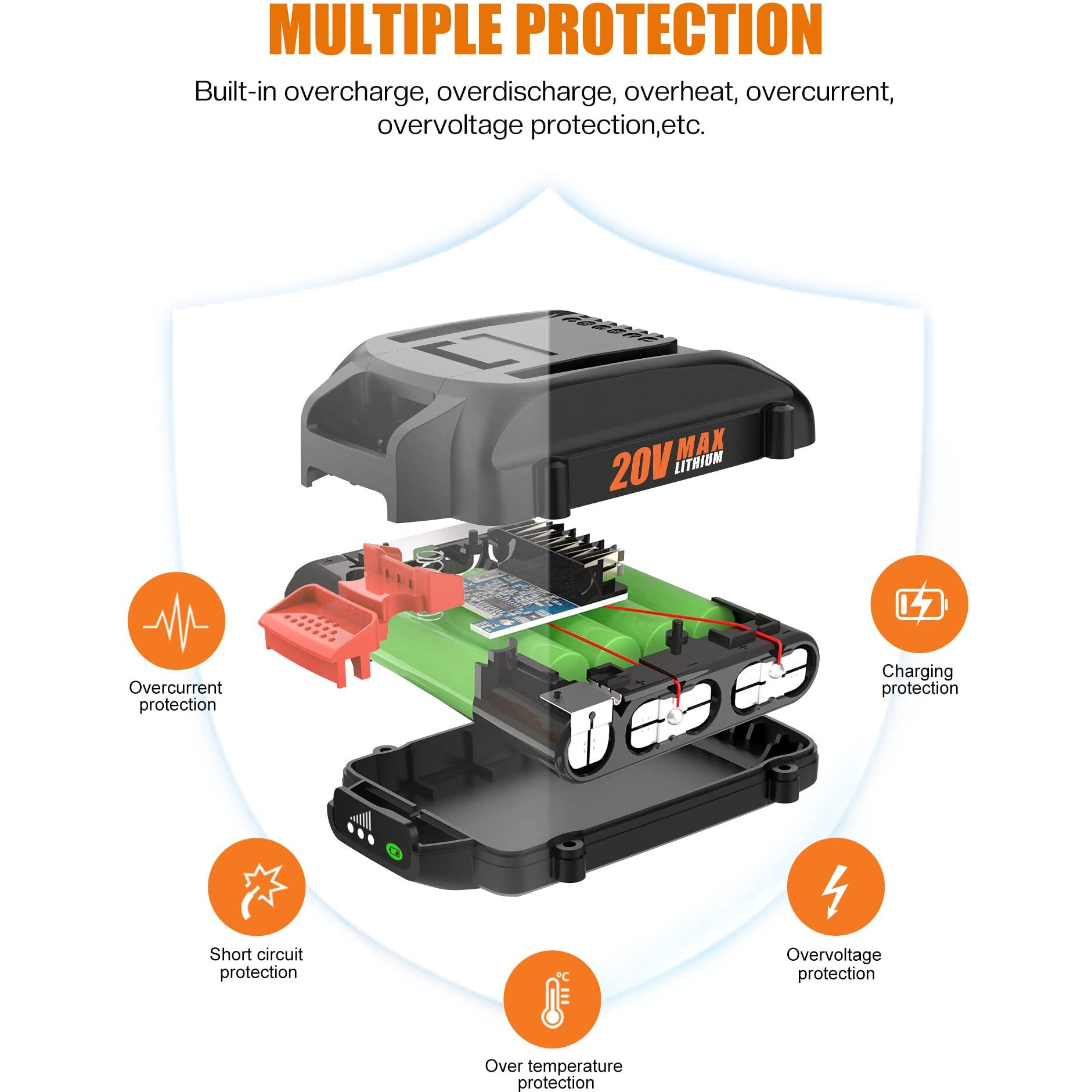 Powilling 2Pack Replacement Battery For Worx 20 Volt Battery Lithium 3.5Ah Wa3520 Wa3525 Wg151S  Wg155S  Wg251S  Wg255S  Wg540S  Wg545S  Wg890  Wg891