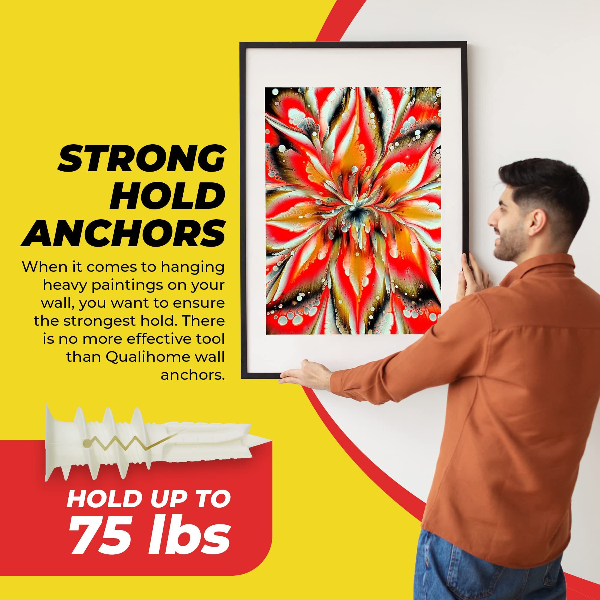 8 Self Drilling Drywall Plastic Anchors With Screws - No Pre Drill Hole Preparation Required - 75 Lbs