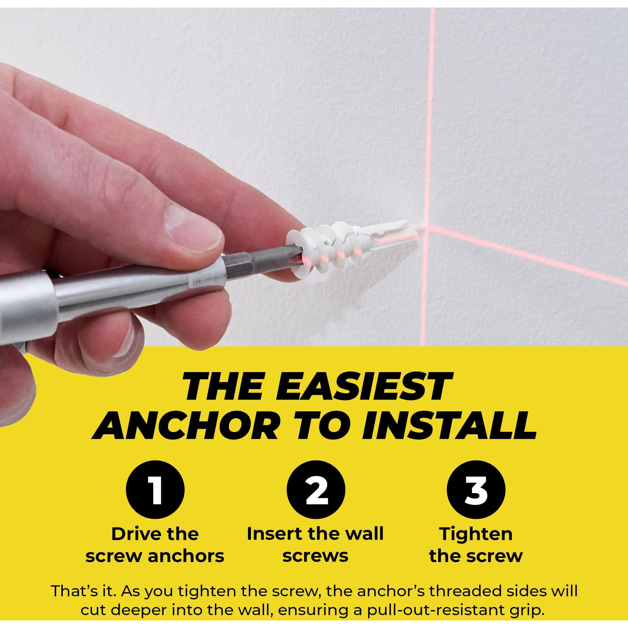 8 Self Drilling Drywall Plastic Anchors With Screws - No Pre Drill Hole Preparation Required - 75 Lbs