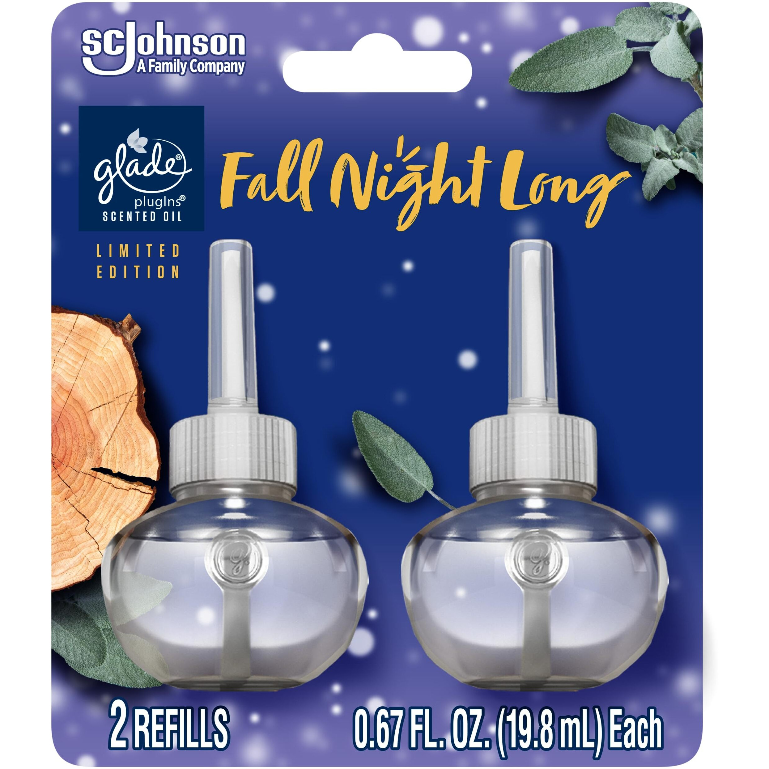 Glade Plugins Refills Air Freshener  Scented And Essential Oils For Home And Bathroom  Fall Night Long  1.34 Oz  2 Count