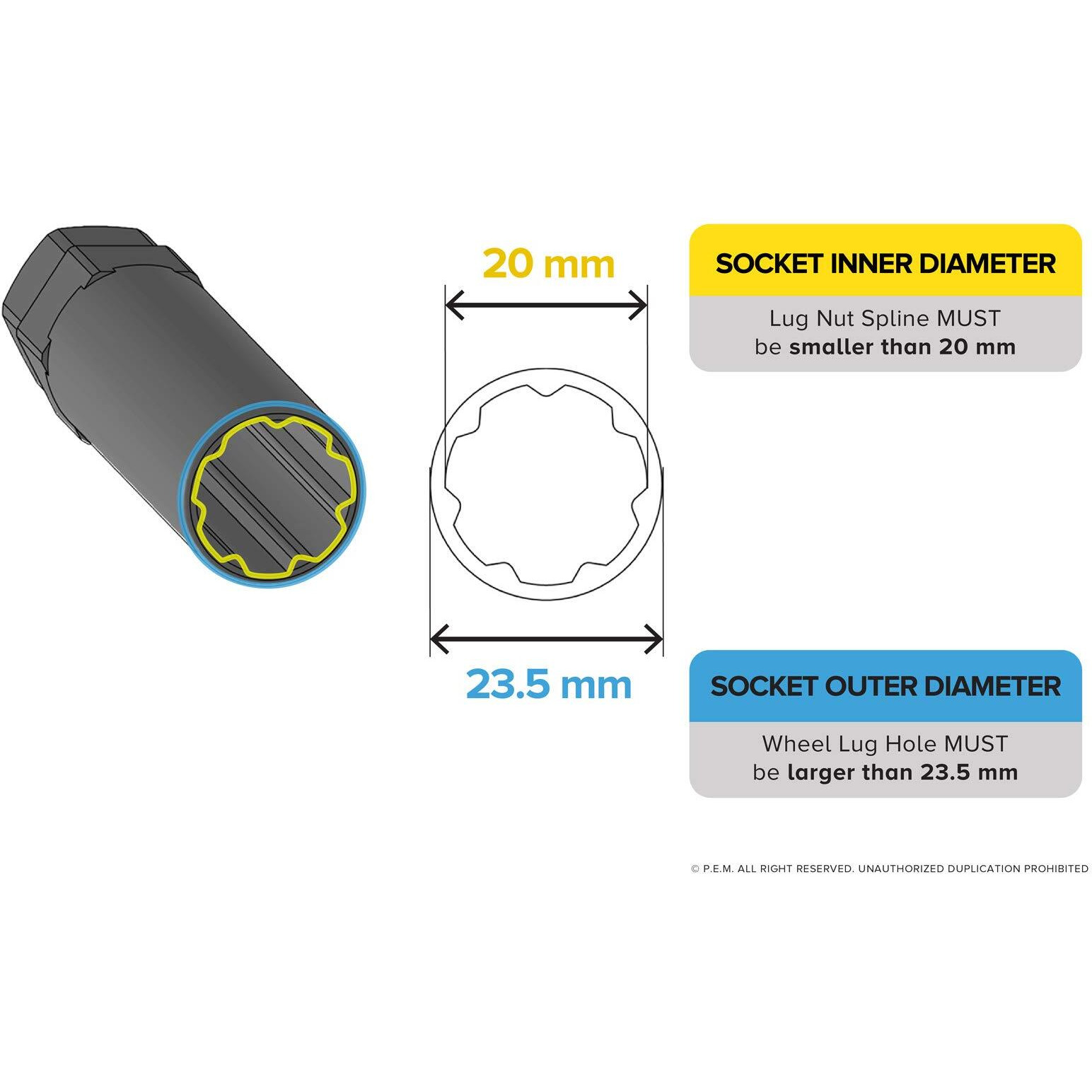 7 Point Spline Drive Tuner Socket Key Tool For Seven-Spline Wheel Lock Lug Nuts - 20Mm Inner Diameter - Compatible With 19Mm (3/4) And 21Mm (13/16) Hex Socket - Pack Of 2