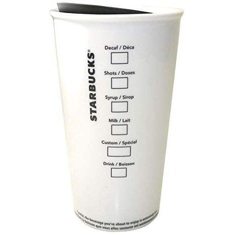 Starbucks Classic White And Green Coffee Traveler Tumbler Double Wall Ceramic Coffee Travel 12 Oz
