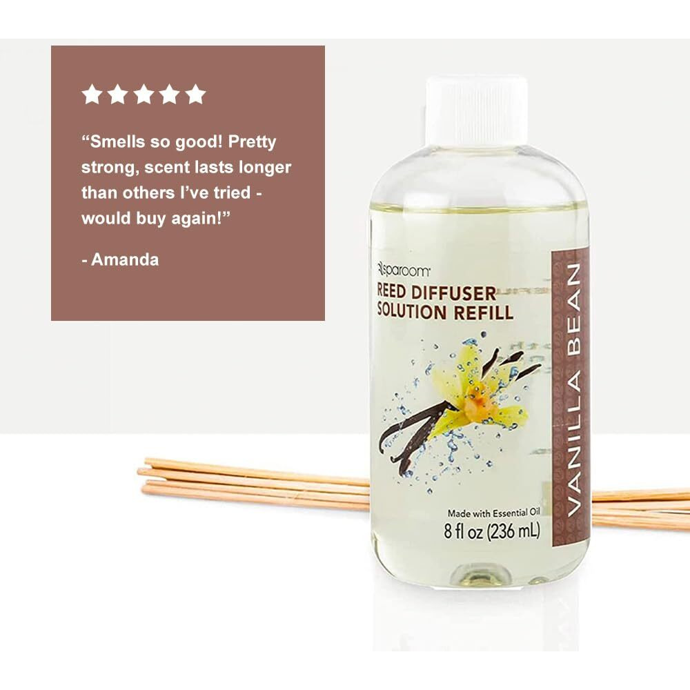 Sparoom Reed Diffuser Essential Oil Refill Solution  8 Ounces  Vanilla Bean Fragrance With Lemon Essentials Oil