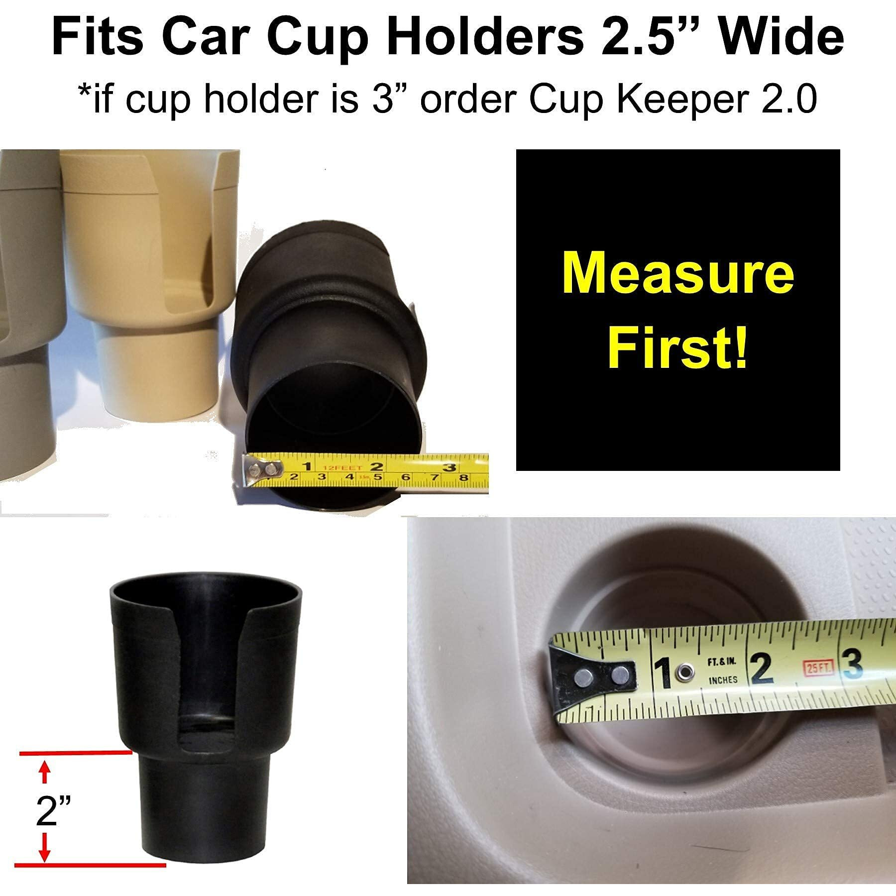 Gadjit Cup Keeper 2.0 (2 Pk) Cup Holder Adapter W/Adjustable Base For Hydro Flasks 18 21 24 Oz  Yeti Tumbler 20 & 30 Oz  Coffee & Travel Mugs 28 Oz  Fits Up To 3.25"" Diameters Black