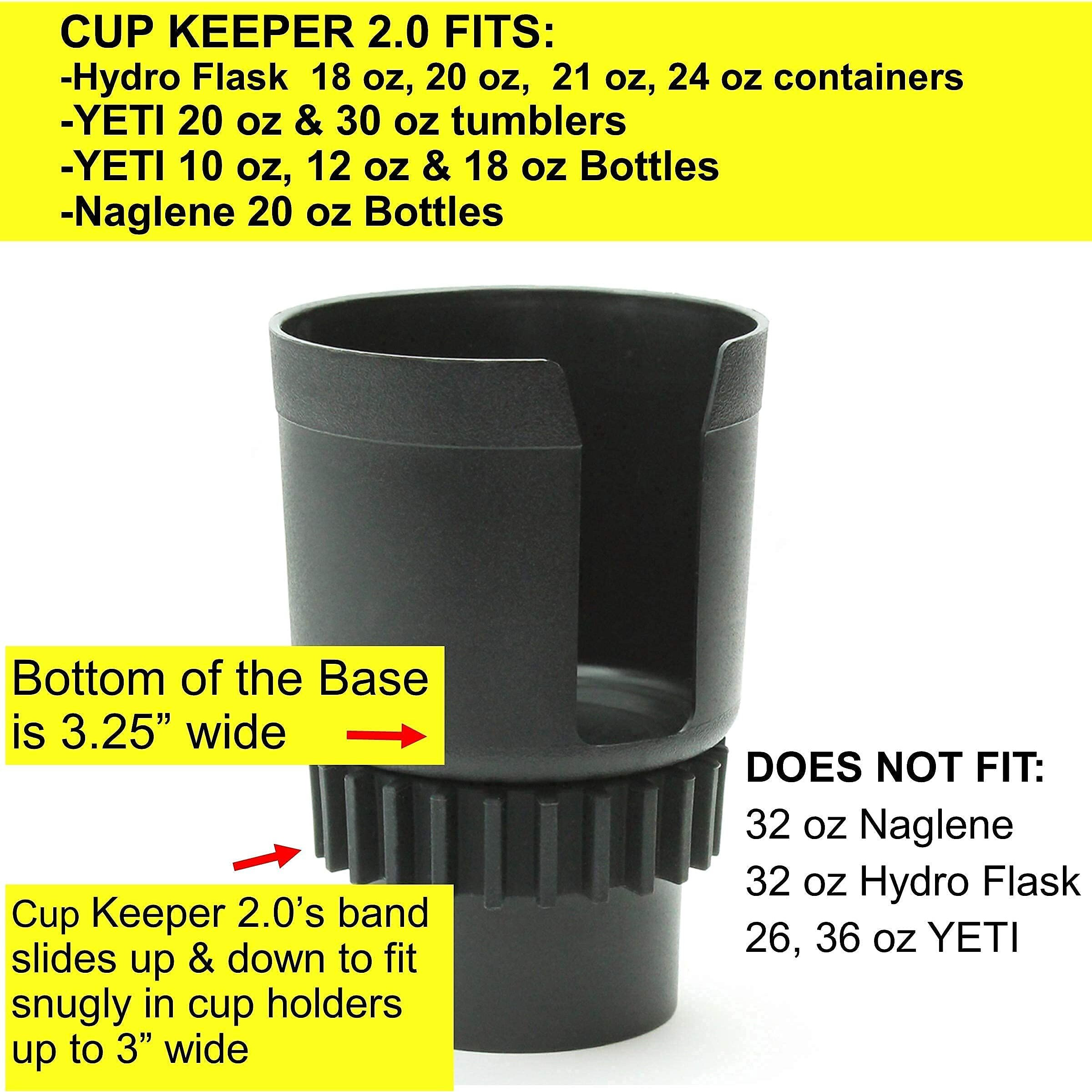 Gadjit Cup Keeper 2.0 (2 Pk) Cup Holder Adapter W/Adjustable Base For Hydro Flasks 18 21 24 Oz  Yeti Tumbler 20 & 30 Oz  Coffee & Travel Mugs 28 Oz  Fits Up To 3.25"" Diameters Black