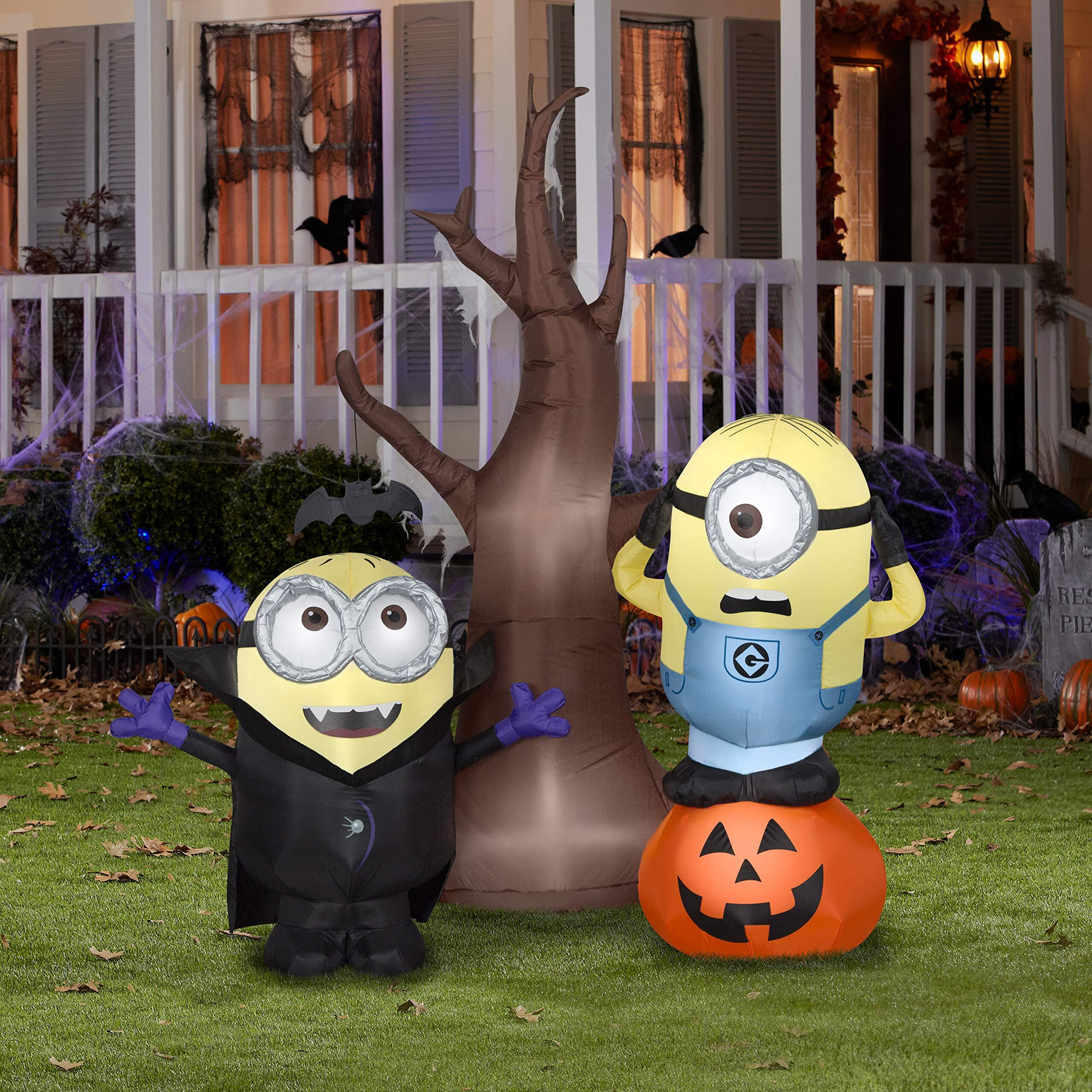Gemmy 5.5' Airblown Minions W/Tree And Pumpkin Scene Universal