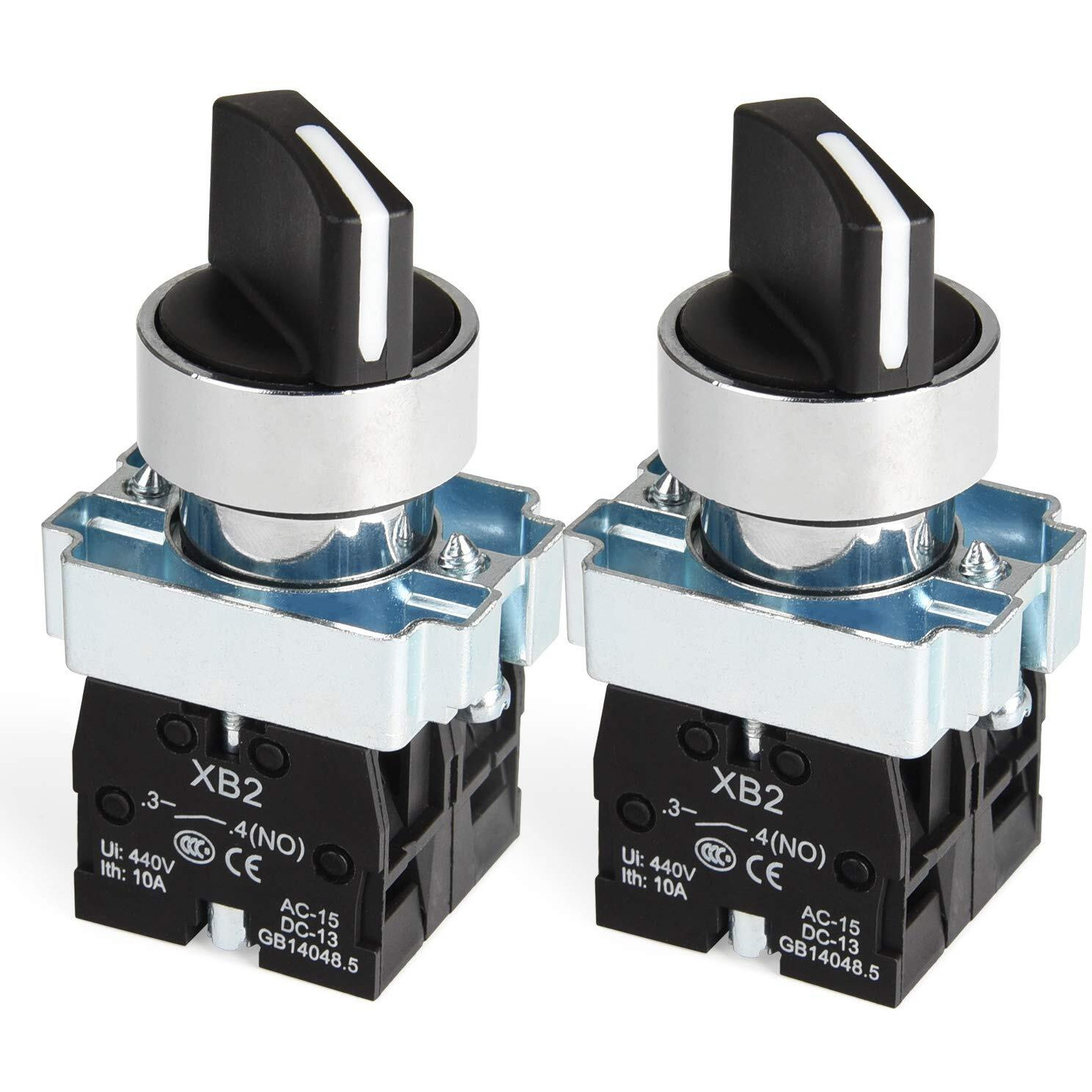 Apiele (Pack Of 2) 22Mm 3 Position Selector Switch Maintained 2No Xb2-20X/31 (3 Position Maintained)