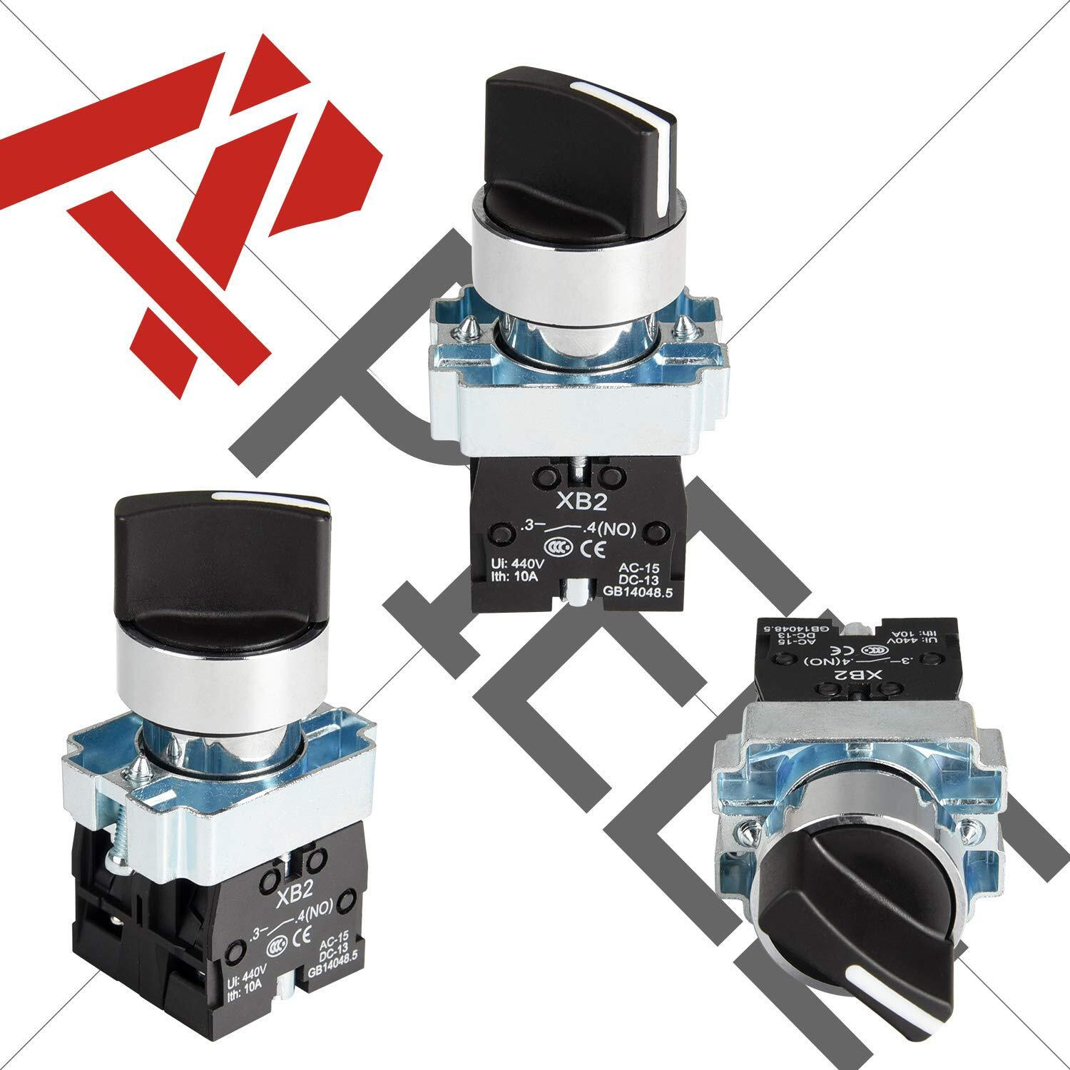 Apiele (Pack Of 2) 22Mm 3 Position Selector Switch Maintained 2No Xb2-20X/31 (3 Position Maintained)
