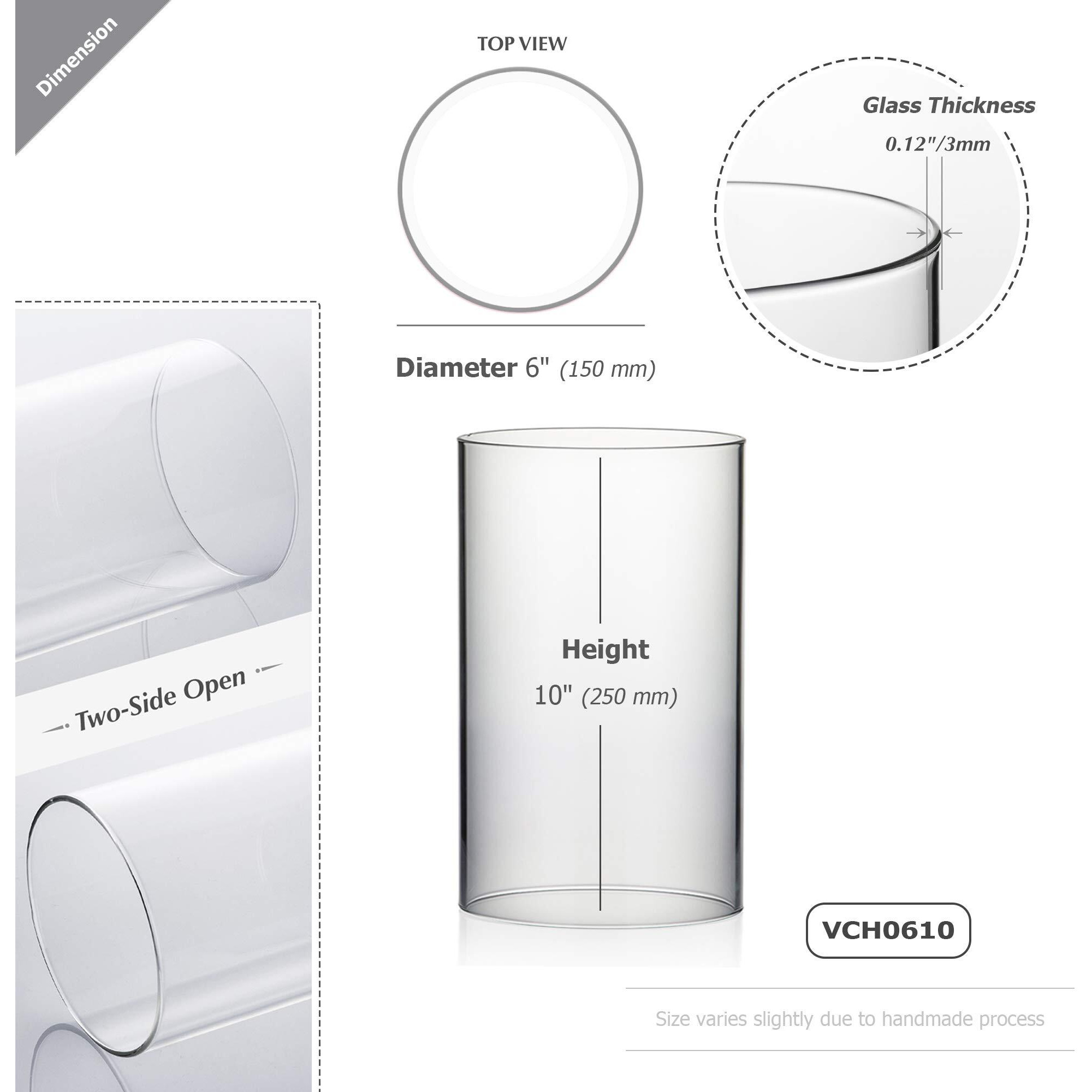 Wgvi Hurricane Candle Holder Sleeve  Wide 6""  Height 10""  Clear Glass Cylinder Candleholder  Chimney Tube  Open Ended Candle Shade  1 Piece