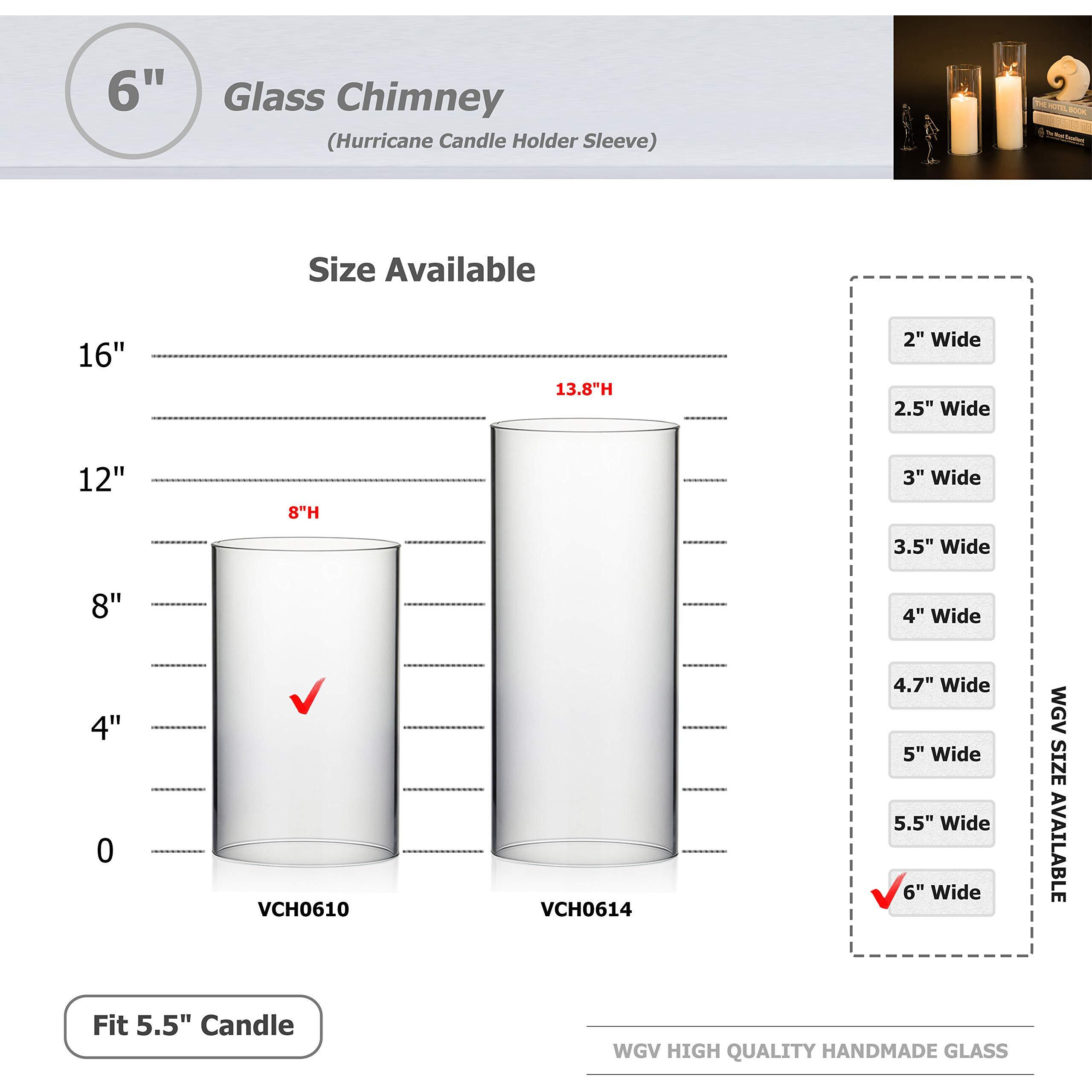 Wgvi Hurricane Candle Holder Sleeve  Wide 6""  Height 10""  Clear Glass Cylinder Candleholder  Chimney Tube  Open Ended Candle Shade  1 Piece