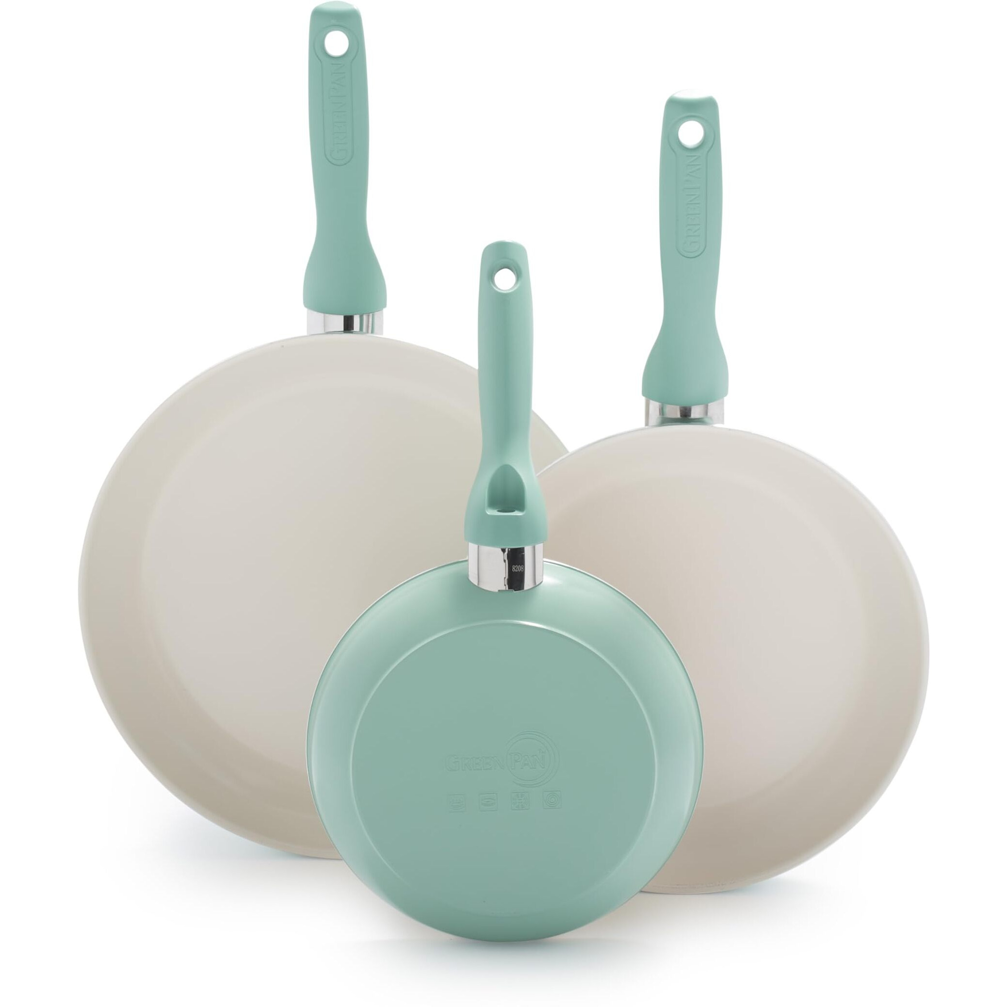 Greenpan Rio Healthy Ceramic Nonstick 7"" 9.5"" And 11"" Frying Pan Skillet Set  Pfas-Free  Dishwasher Safe  Turquoise