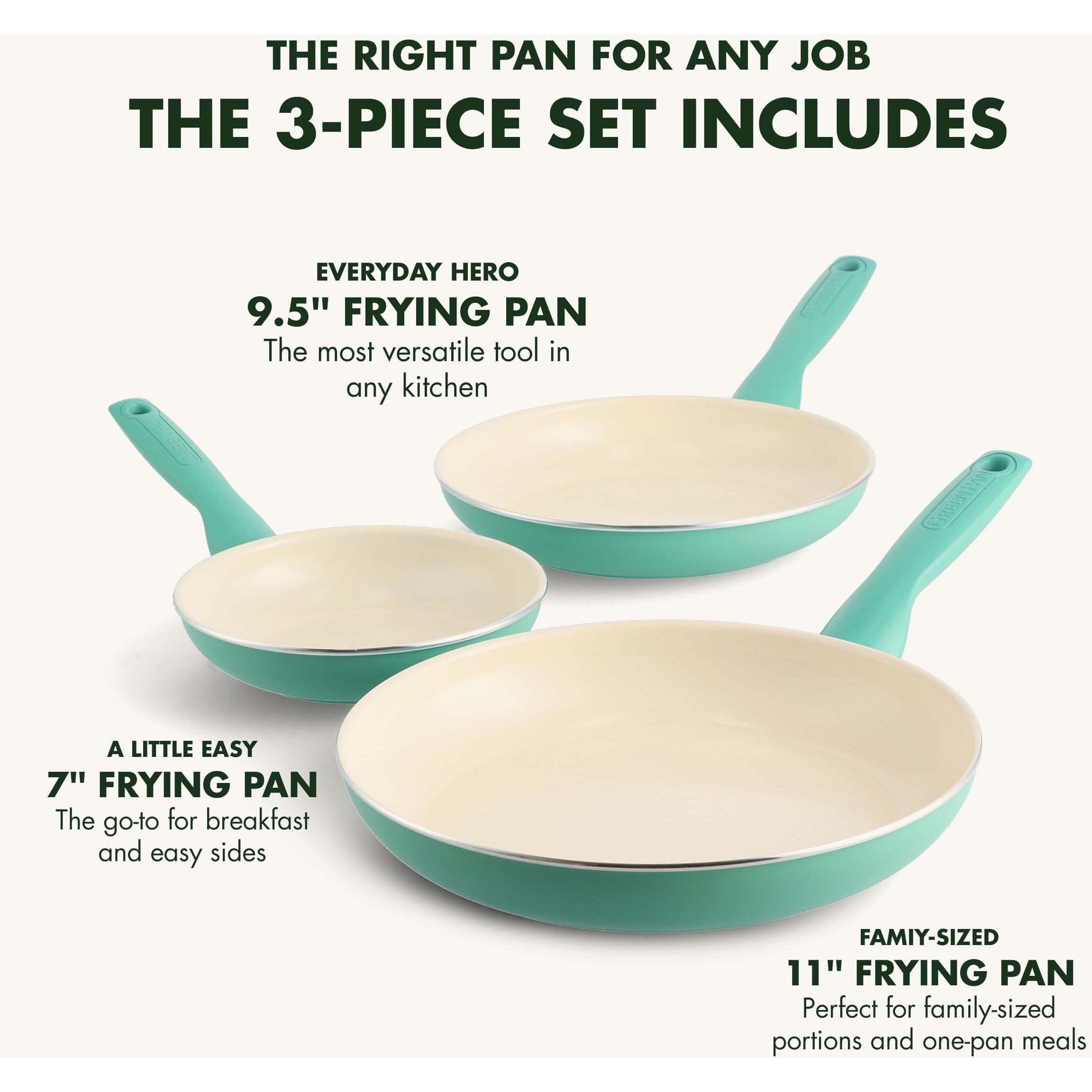Greenpan Rio Healthy Ceramic Nonstick 7"" 9.5"" And 11"" Frying Pan Skillet Set  Pfas-Free  Dishwasher Safe  Turquoise