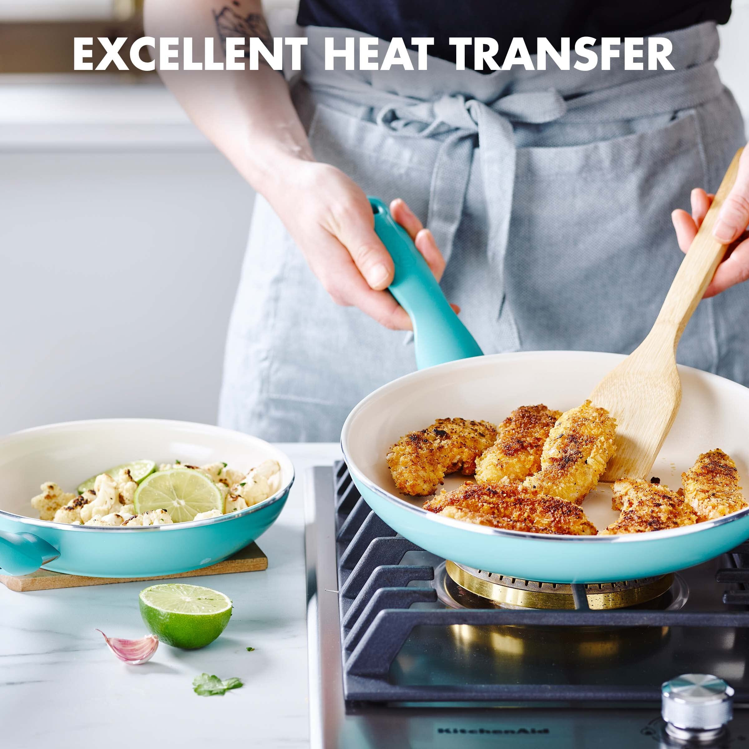 Greenpan Rio Healthy Ceramic Nonstick 7"" 9.5"" And 11"" Frying Pan Skillet Set  Pfas-Free  Dishwasher Safe  Turquoise
