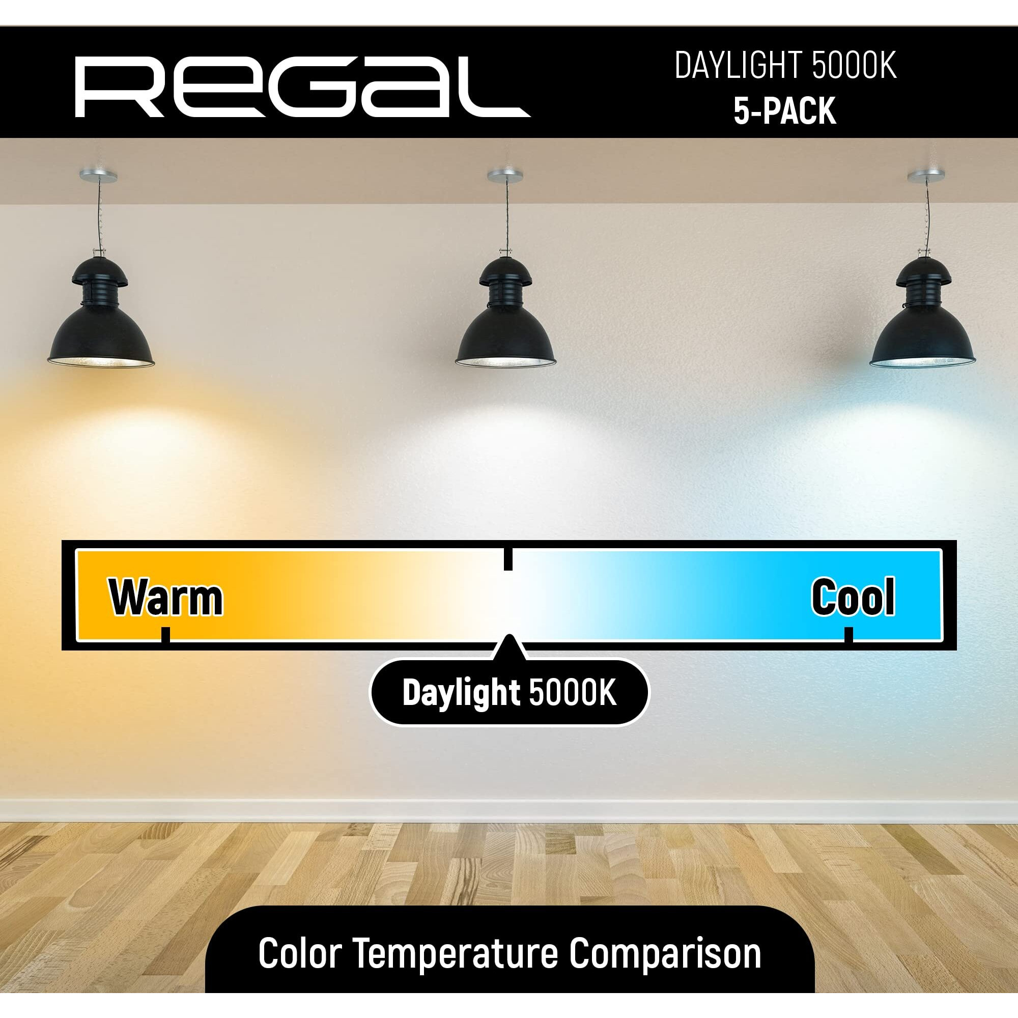 Regal Led A19 Light Bulb 5000K Daylight 800-Lumen  9-Watt (60-Watt Equivalent)  E26 Base  5000 Kelvin  Day Light  5-Pack  Non-Dimmable