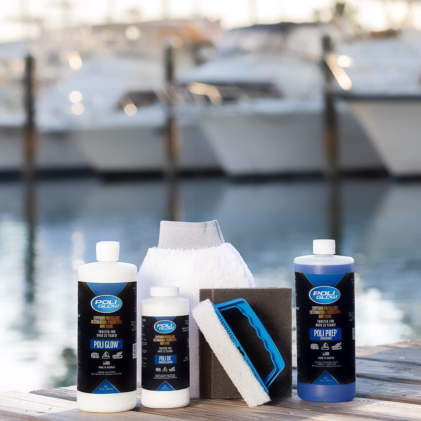 Poli Glow Deluxe Kit - Complete Fiberglass Restorer. For Boats And Rvs And More. Eliminates Tough Stains And Oxidation. Everything Needed For A 25-Foot Boat Or Rv.