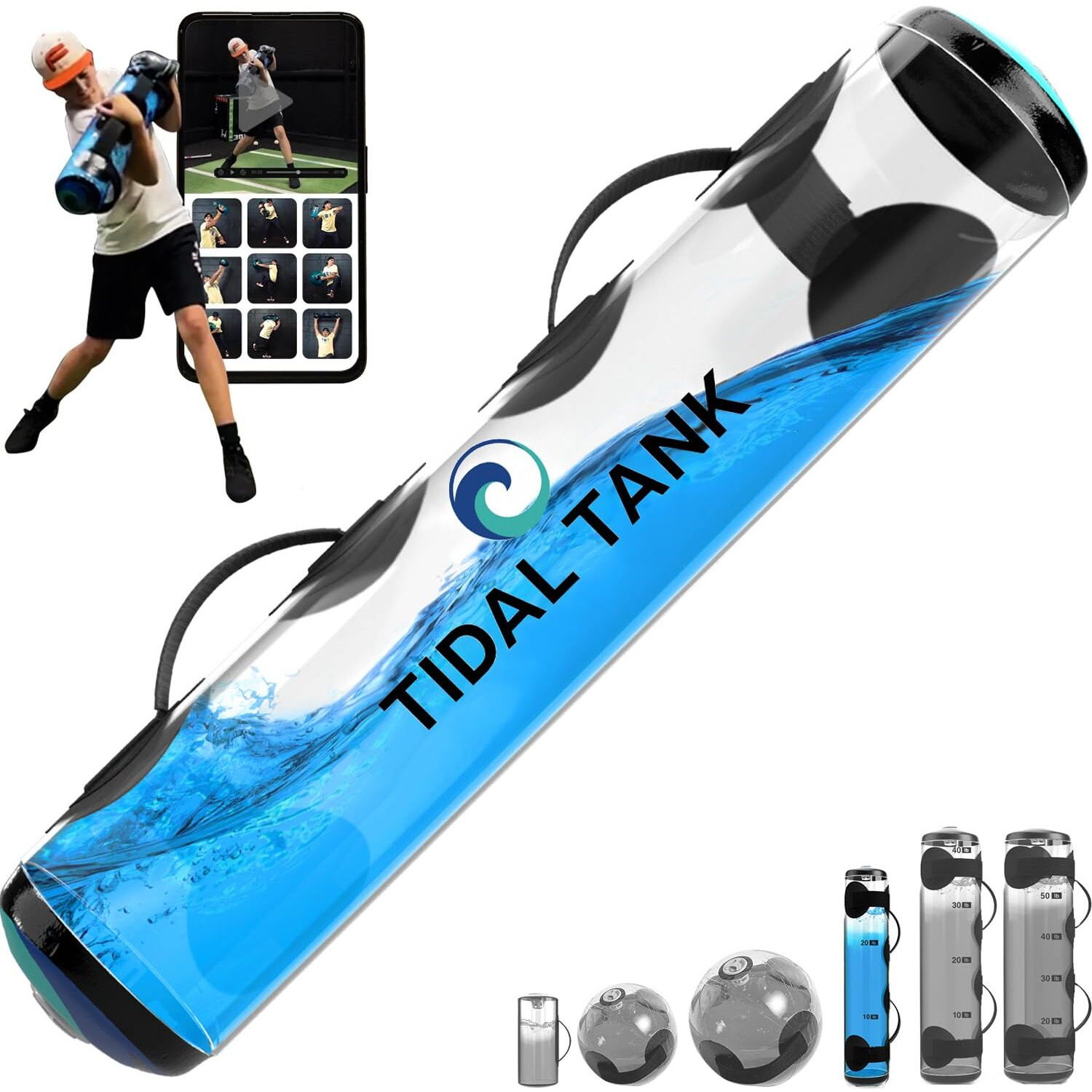 Tidal Tank - Slim - Aqua Bag  Water Sandbag - Training Power Bag With Water Weight - Ultimate Core And Balance Workout - Portable Stability Fitness Equipment (Slim(Max 30 Lbs)  Blue)
