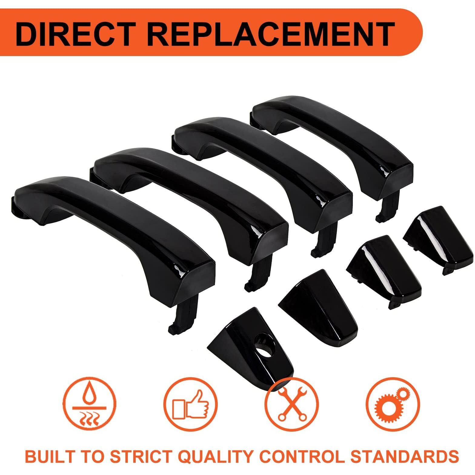 Ecotric 4Pcs Exterior Door Handles Replacement Compatible With 2014-2019 Chevy Silverado Gmc Sierra Replacement For 22923605 23236150 22929464 22923599 84713668 22929412 Black