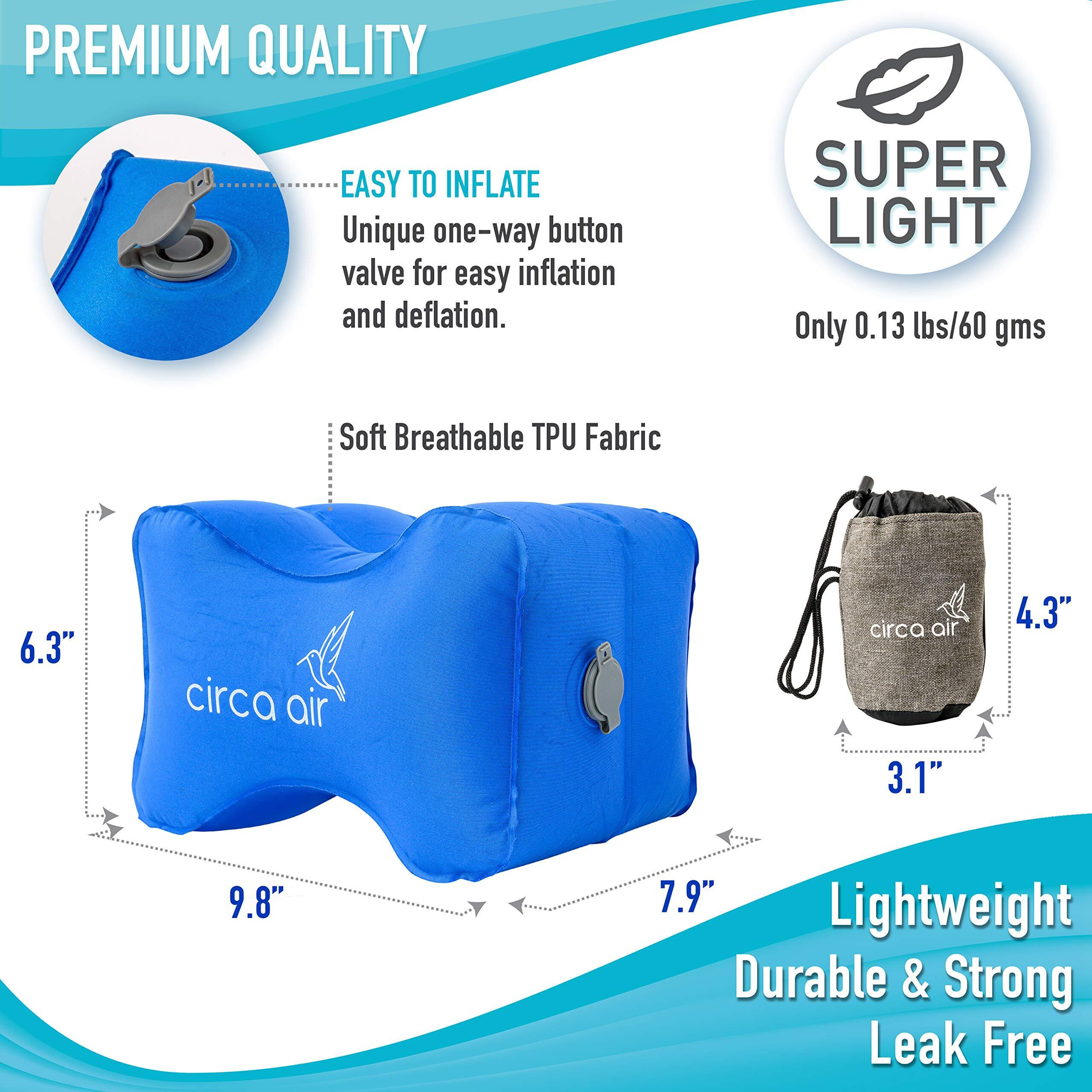 Circa Air Inflatable Knee Pillow For Side Sleepers - Orthopedic Knee Pillows For Sleeping  Sciatica Relief  Back Pain  Leg Pain  Hip Or Joint Pain. Weighs Only 1.98 Oz Perfect For Travel/Home