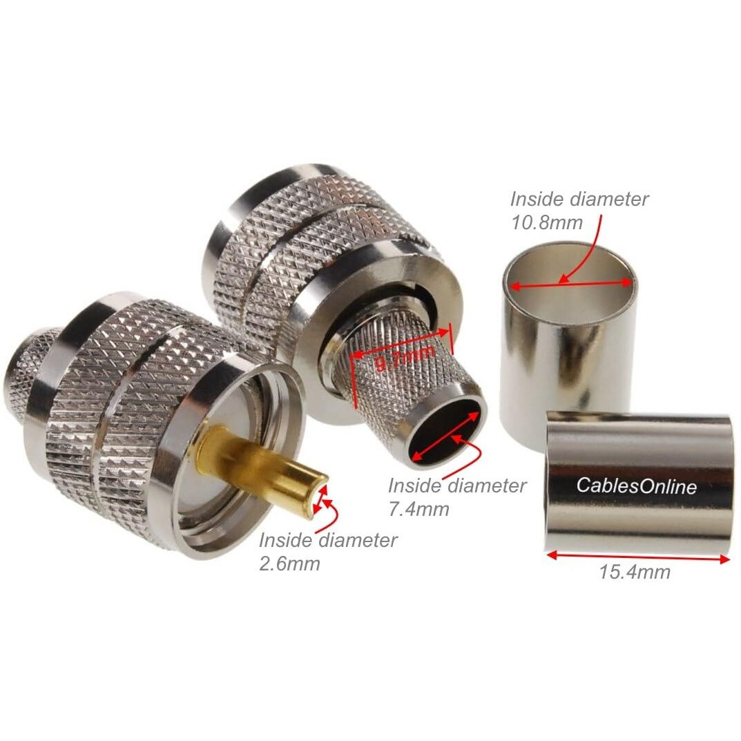 Cablesonline Uhf Pl-259 Male Crimp Type Connector For 50-Ohm Rg8/Rg213/Lmr400 Coax Wire (10 Pack)