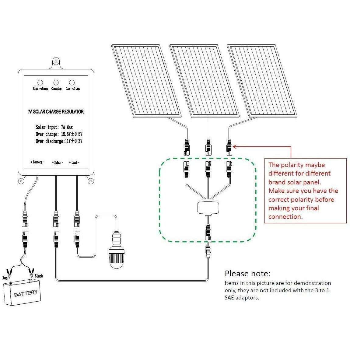 Sunway Solar Panel Connectors Extension Cable Connect 3 Solar Panels To 12V Battery With Two Sae Polarity Reverse Adapters For 12Volt Solar Charger Solar Maintainer And Solar Charging Kits