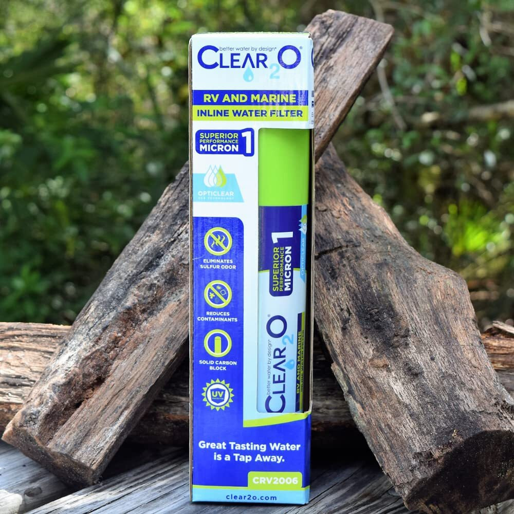 Clear2O Rv And Marine Inline Water Filter - Ideal For Rv And Marine Use  Reduces Odors  Bad Taste  Chlorine With One Micron Solid Carbon Block  (Green) - Crv2006