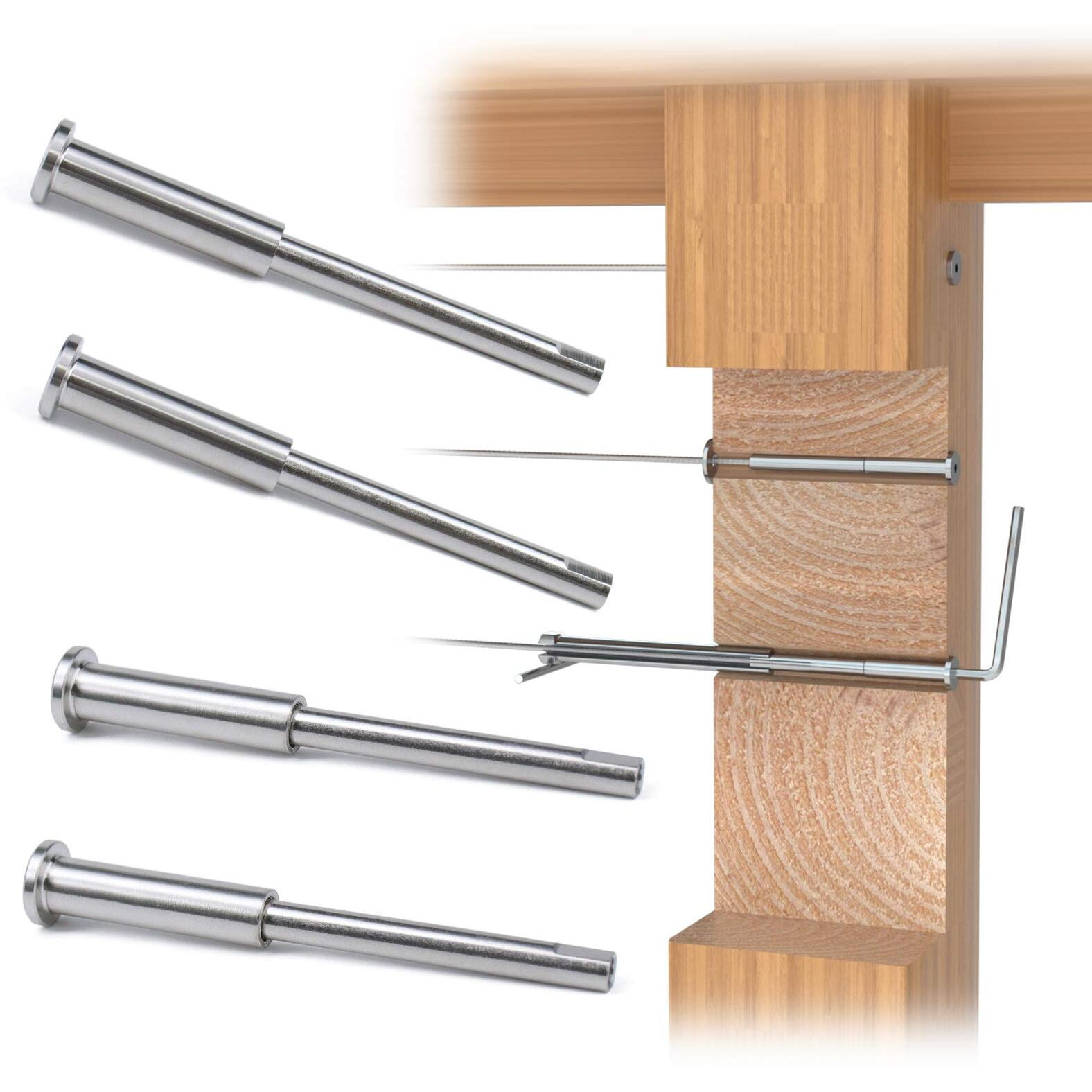 Muzata 20Pack 1/8"" Invisible Cable Railing Kit Swage Tensioner Hidden T316 Stainless Steel Threaded Stud For 2"&quotX2"" 4"&quotX4"" Wood Metal Post Deck Stairs Railing Cr52