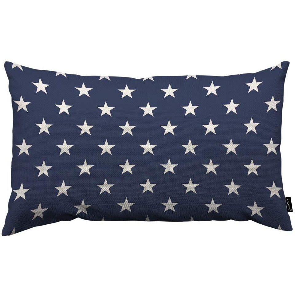 Hosnye Stars Throw Pillow Cover Blue And White Stars Pattern Linen Fabric For Couch Bed Sofa Car Waist Cushion Cover 12 X 20 Inch Pillow Case