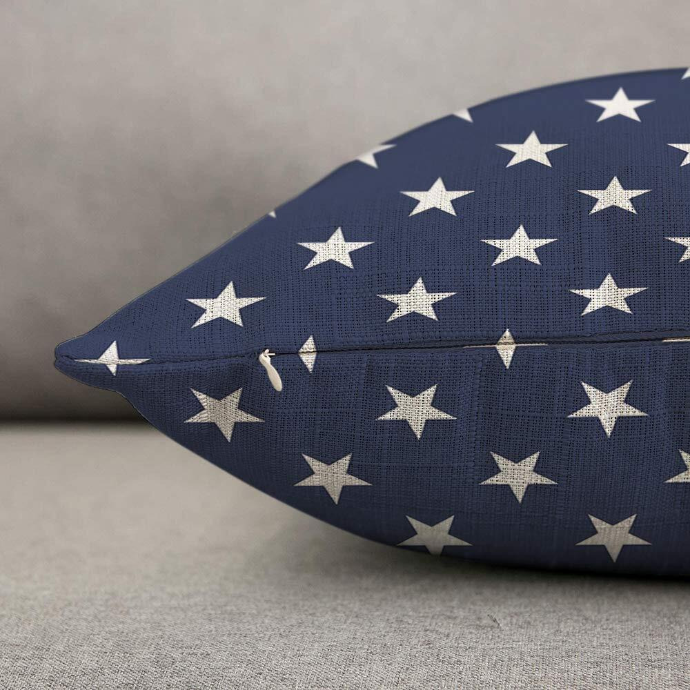 Hosnye Stars Throw Pillow Cover Blue And White Stars Pattern Linen Fabric For Couch Bed Sofa Car Waist Cushion Cover 12 X 20 Inch Pillow Case