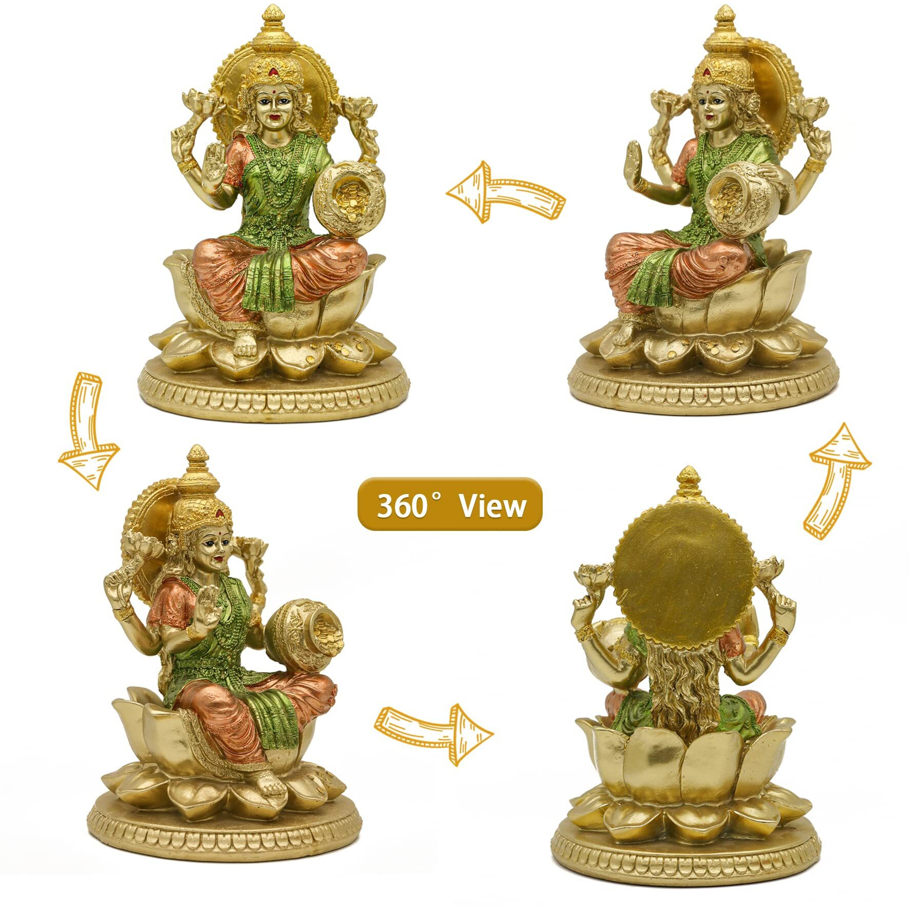 Alikiki Hindu Goddess Lord Lakshmi Statue - Indian Big Laxmi Home Office Mandir Temple Puja Item Murti Prayer Diwali Pooja Altar Shine Kit Meditation Zen Yoga Room Spiritual Decor