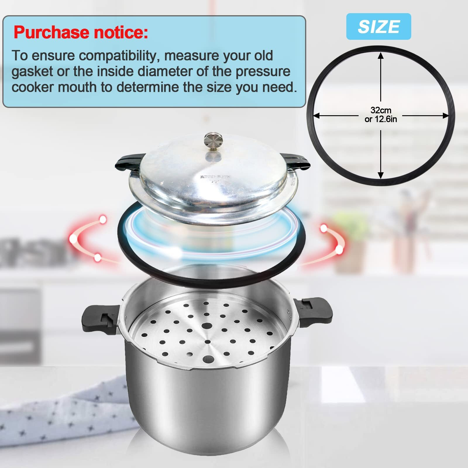 S-9882 Mirro Pressure Cooker Gasket For Mirro 12Qt/16Qt/22Qt Model M-0512 / M-0522 / M-0312 / M-0406 / M-0416 / M-0526 -2 Pack