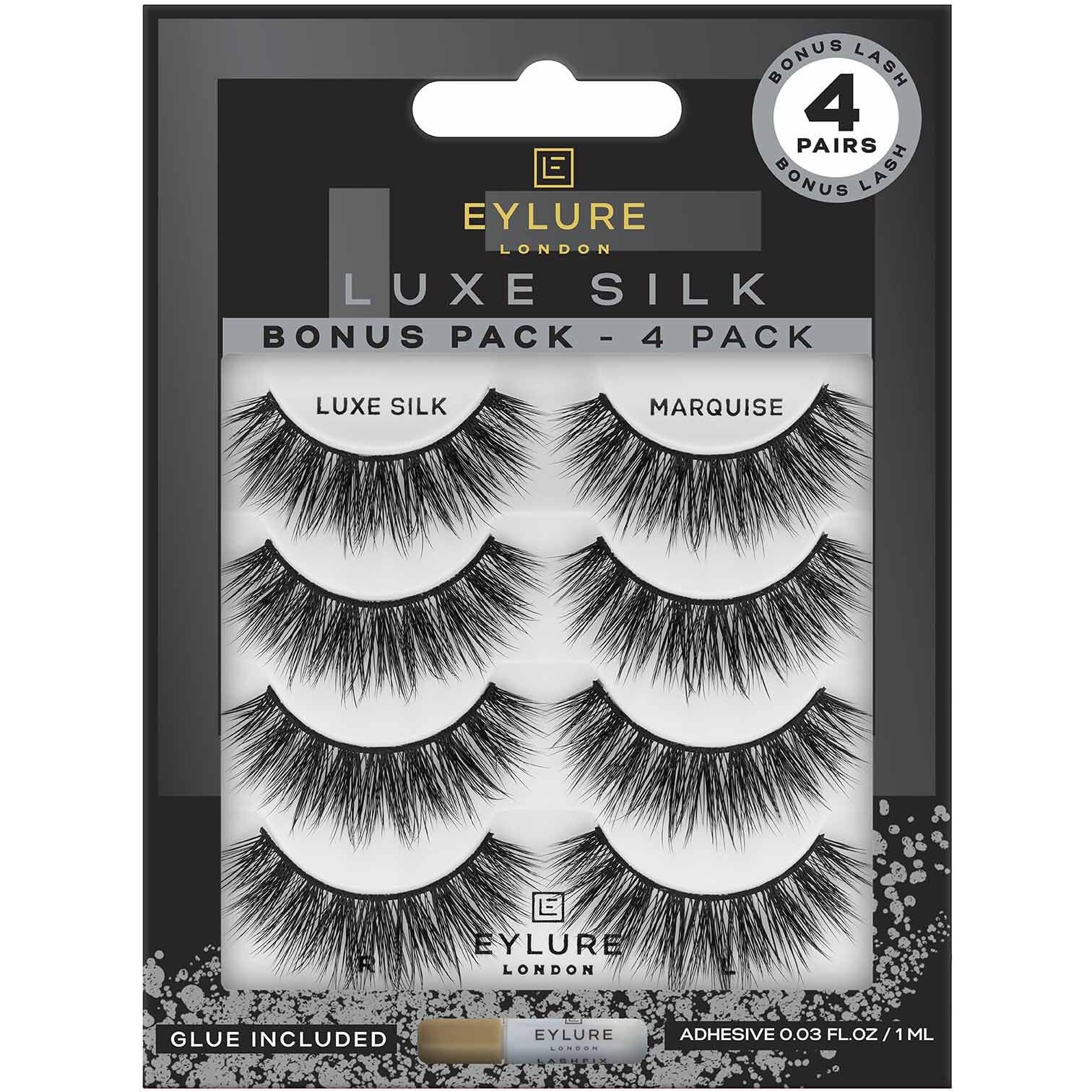 Eylure False Lashes  Luxe Silk Marquise With Adhesive Included  3 Pair Black