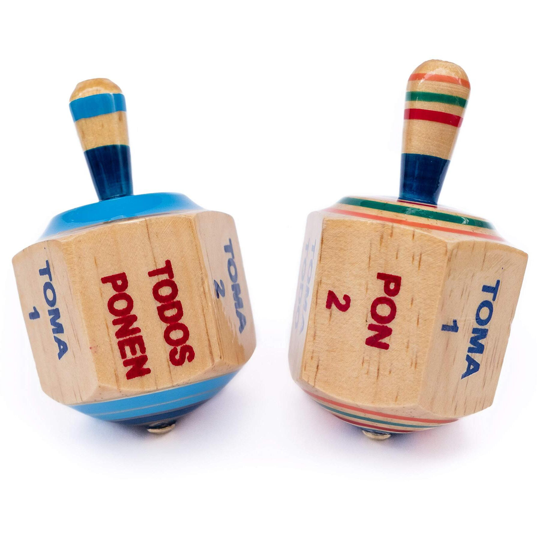 Pirinola Toma Todo Set - Wood Spinning Top Game - Set Of 2 - Kids And Adults Party Games For Mexican Fiesta  Bachelor Parties Or Baby Shower  4 Inches Tall