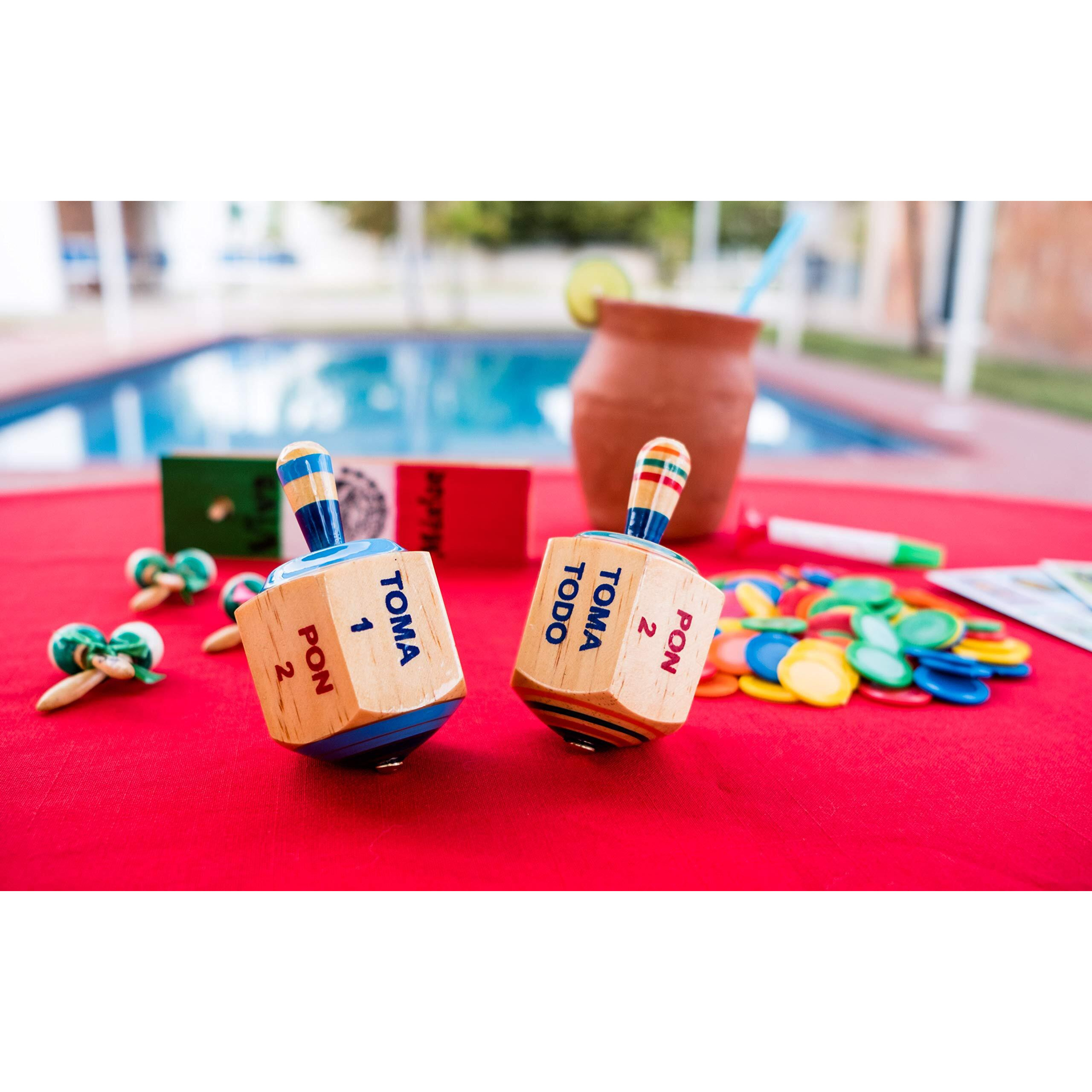 Pirinola Toma Todo Set - Wood Spinning Top Game - Set Of 2 - Kids And Adults Party Games For Mexican Fiesta  Bachelor Parties Or Baby Shower  4 Inches Tall