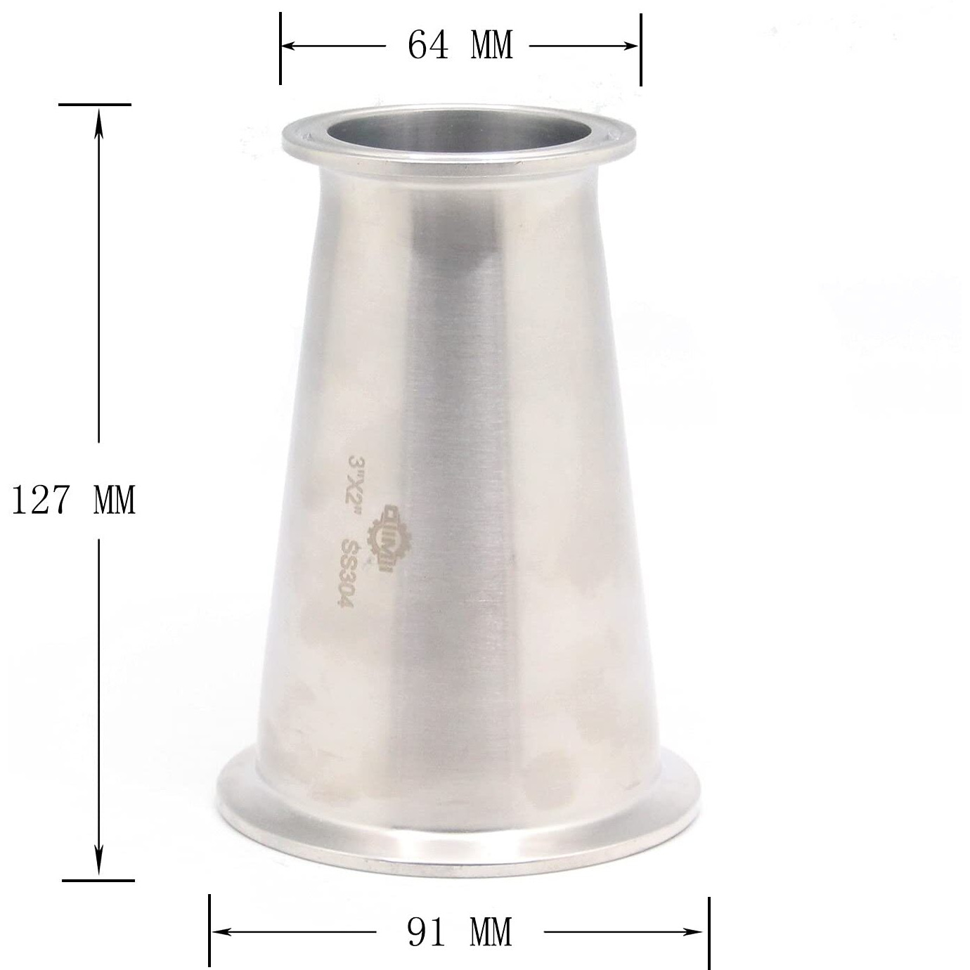 Qiimii Sanitary Tri Clamp Concentric Reducer Tri Clamp Clover Fittings Stainless Steel 304 Reducer (Size3 Inch X 2 Inch)