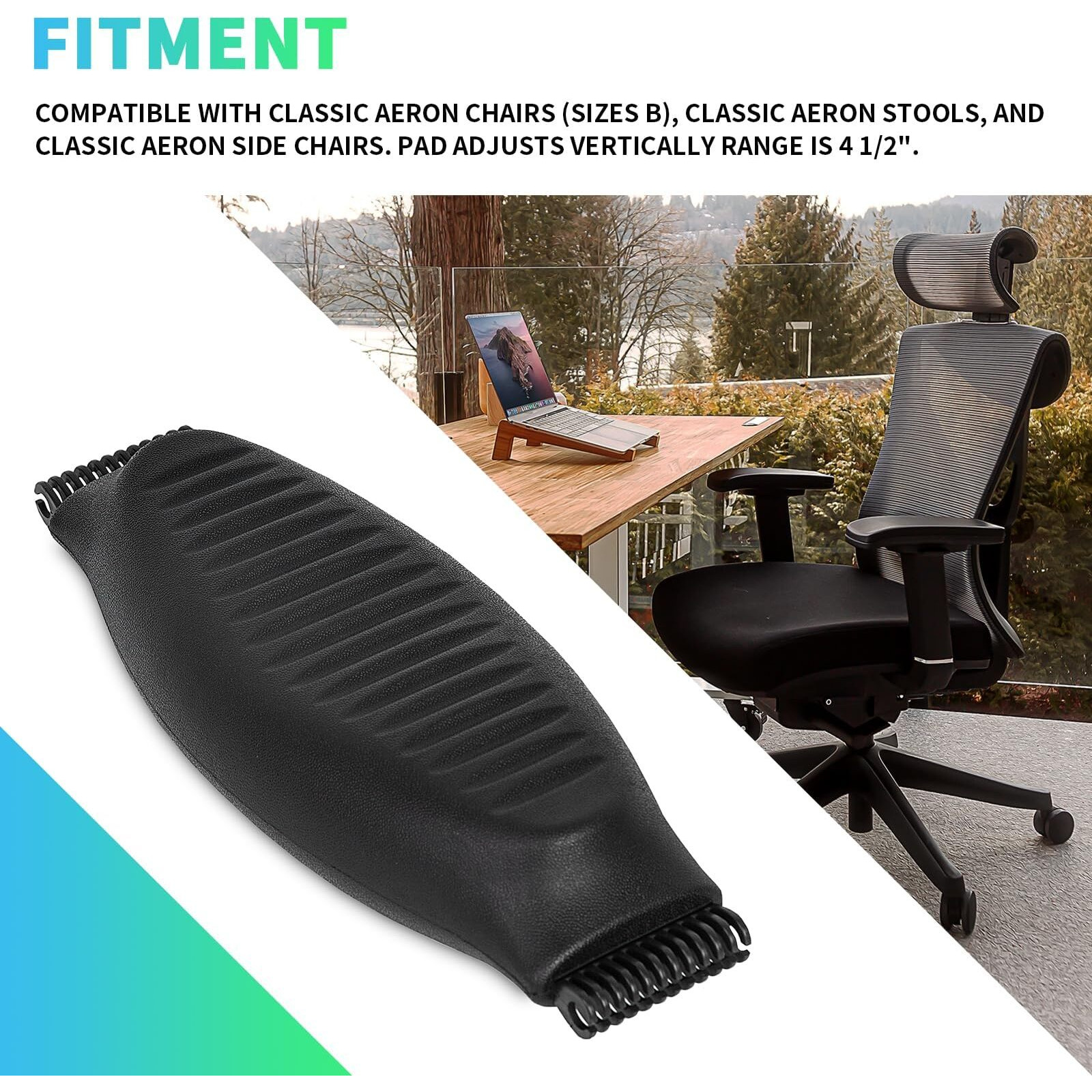 Ecotric Lumbar Support Pad Compatible With Herman Miller Classic Aeron Chair Size B  Home Office Seating Support Pad - Graphite/Black