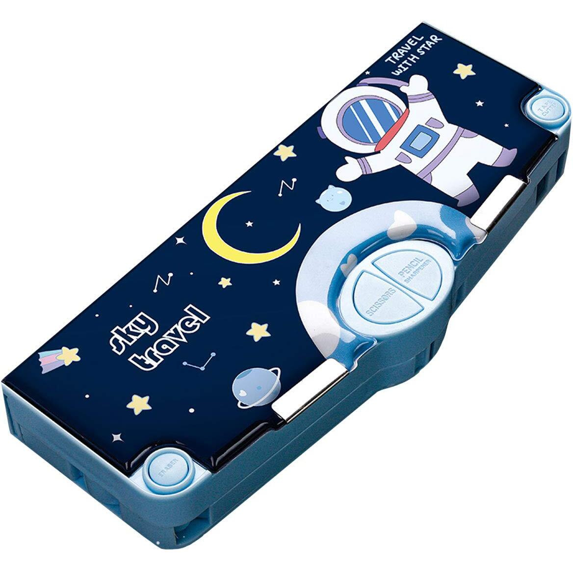 Minache Multifunction Pencil Case  Pencil Box With 2 Compartments For Students - Cartoon Pattern Stationery Set With Pop Out Scissors And Pencil Sharpener