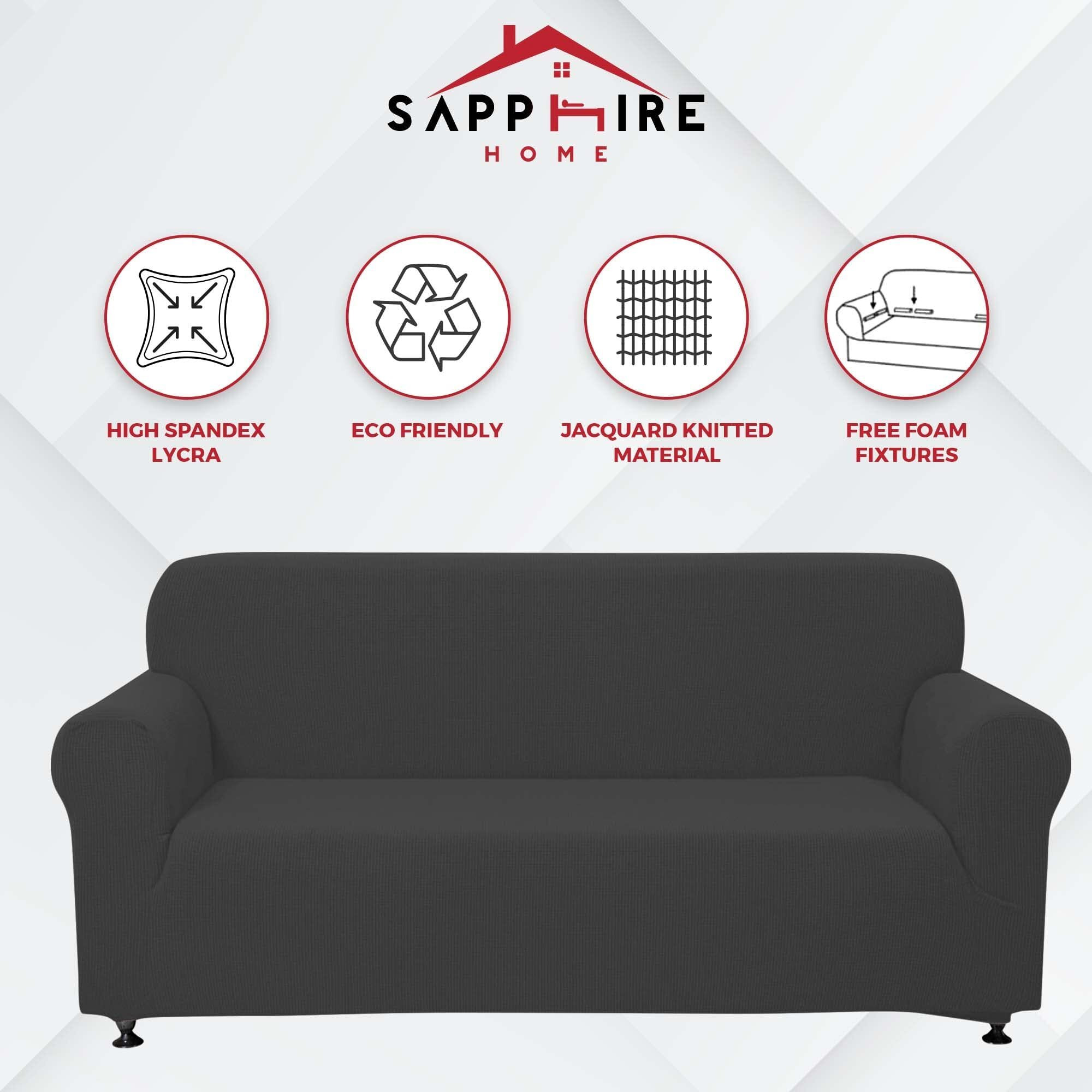 Sapphire Home 3-Piece Couch Cover Set  Sofa  Loveseat  And Arm Chair Slipcovers  Form Fit Stretch  Wrinkle Free  Furniture Protector  Sofa Covers For Living Room  Polyester Spandex (Dark Gray)