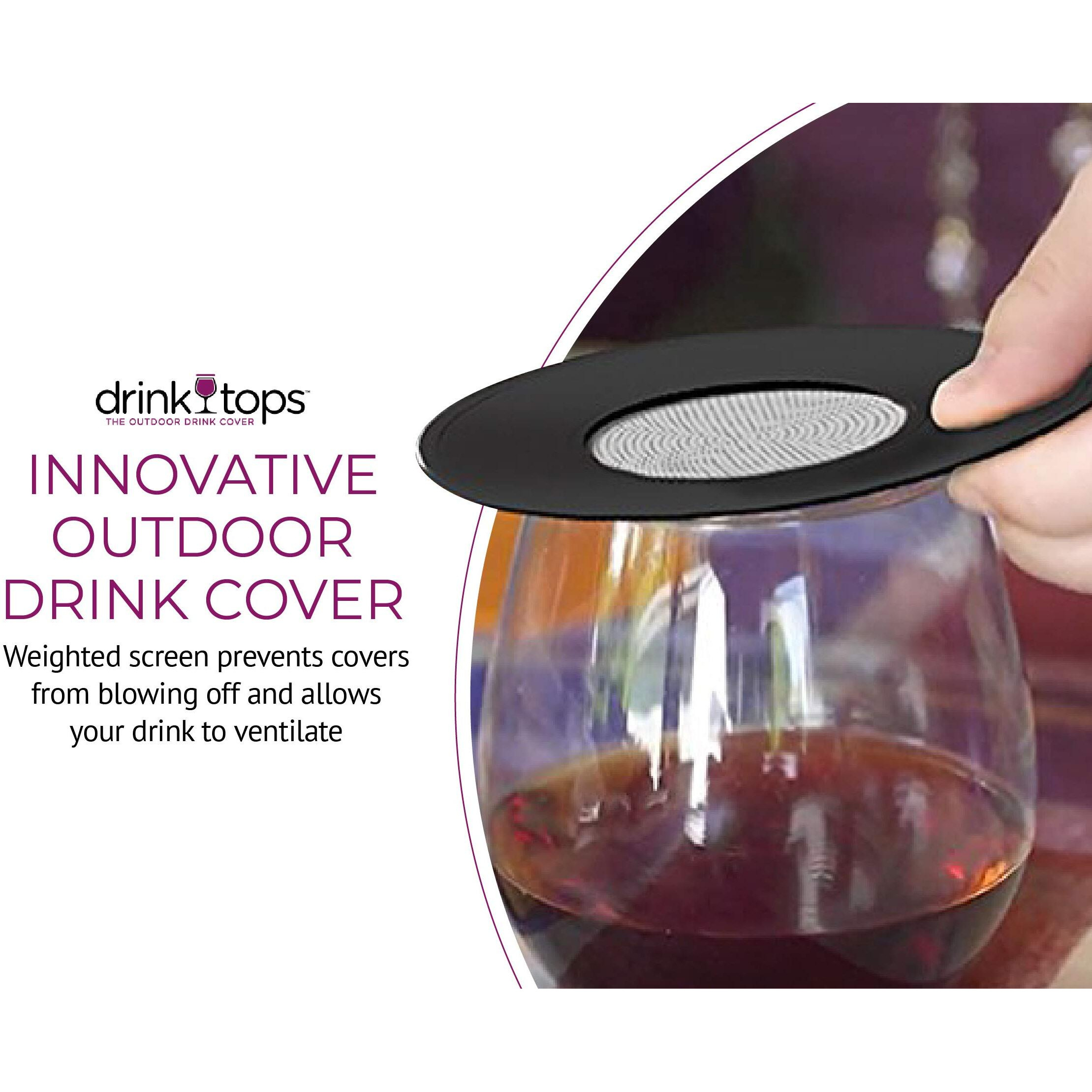 Coverware Drink Tops Ventilated Silicone Wine Glass Covers - Weighted Cover With Screen Allows Wine To Breathe - Outdoor Wine Glass Covers To Keep Particles Out - Bpa Free - 4 Pack